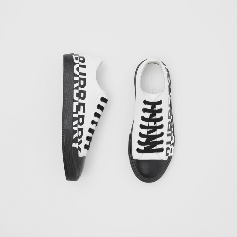 Burberry Logo Print Two-tone Cotton Gabardine Sneakers outlook