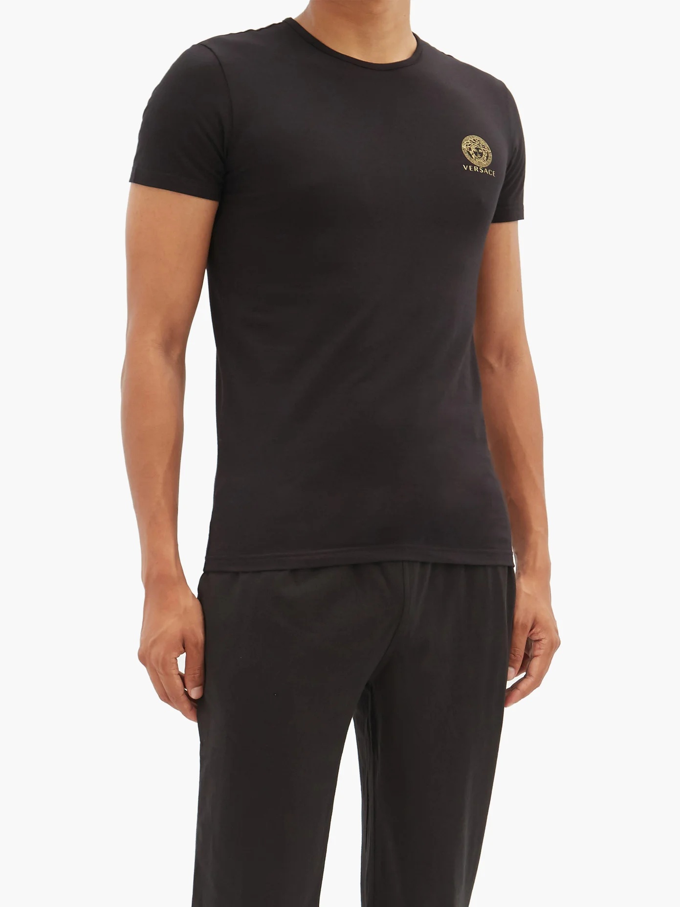 Medusa-logo V-neck cotton-blend T-shirt - 2