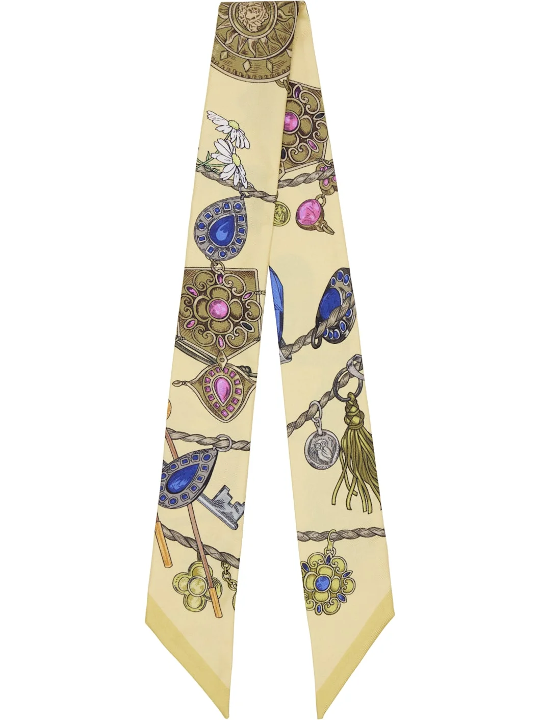 Yellow Printed Silk Twill Ribbon Scarf - 1