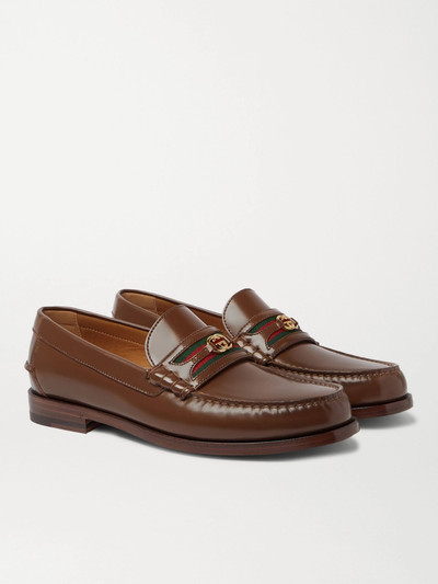 GUCCI Kaveh Webbing-Trimmed Leather Loafers outlook