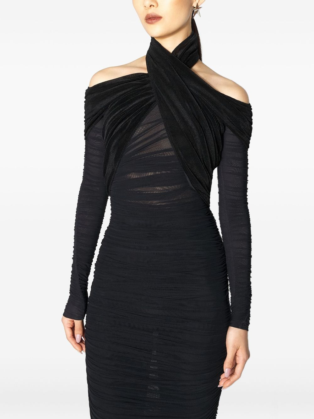 cross-neckline draped midi dress - 3