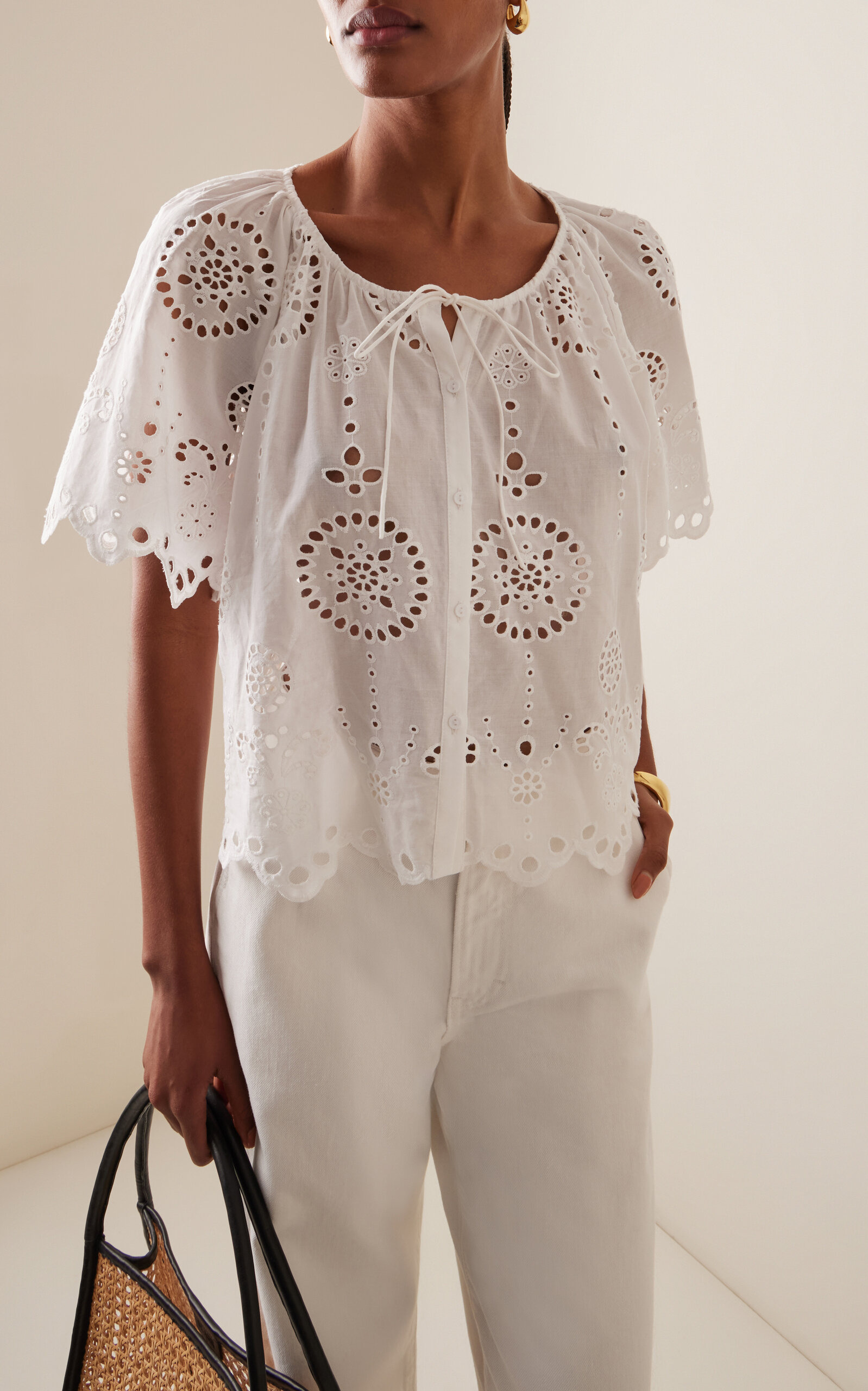Broderie Anglaise Cotton Blouse white - 3