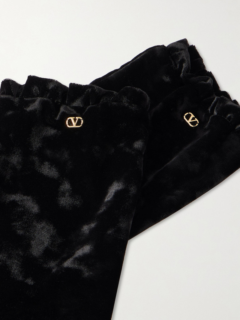 Valentino Vlogo Ruffled Velvet Gloves outlook