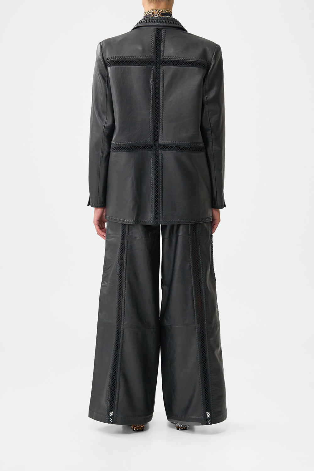 LEATHER WIDE LEG PANT - 3