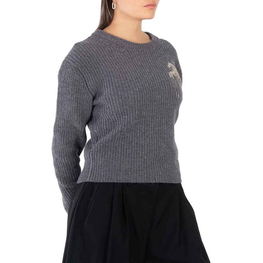Stella McCartney Grey Wool Cropped Horse Chain Embroidered Jumper - 4