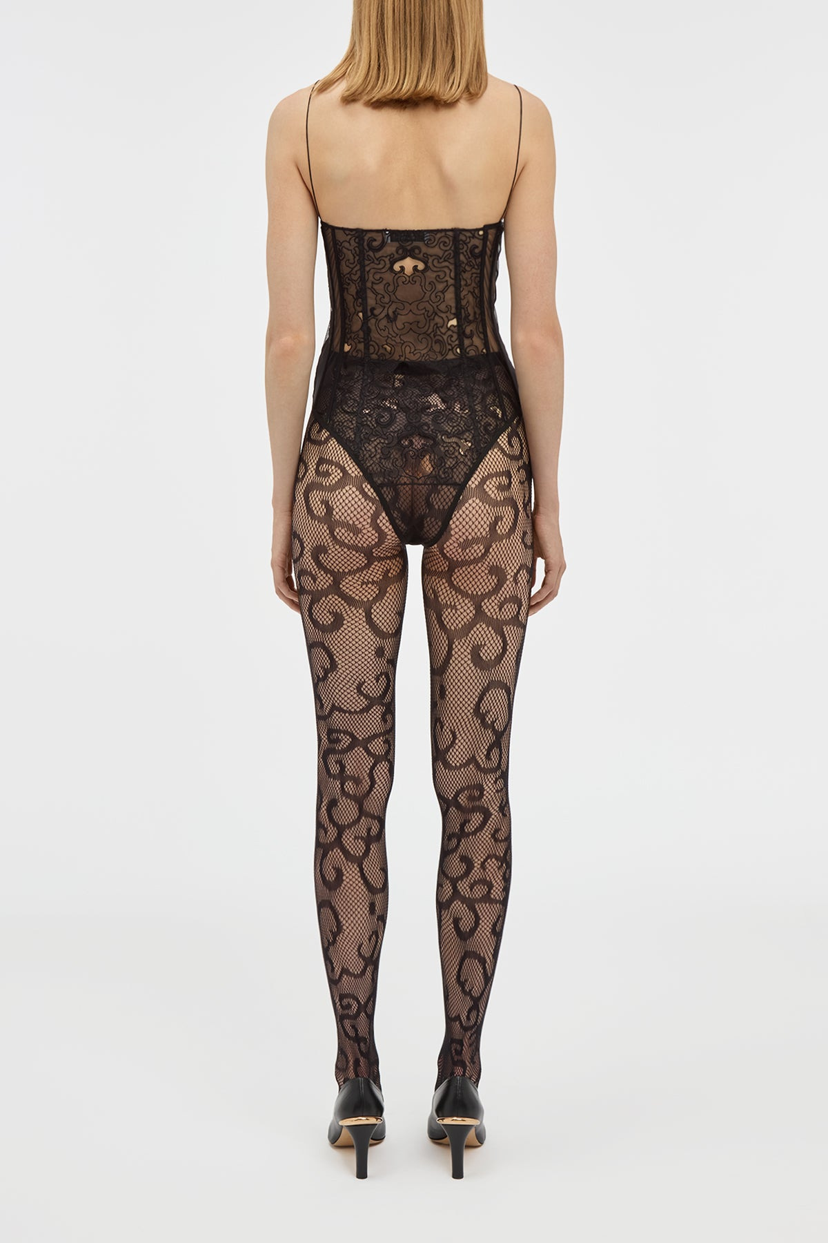 Bellarose Bodysuit in Black Silk Organza Lace - 4