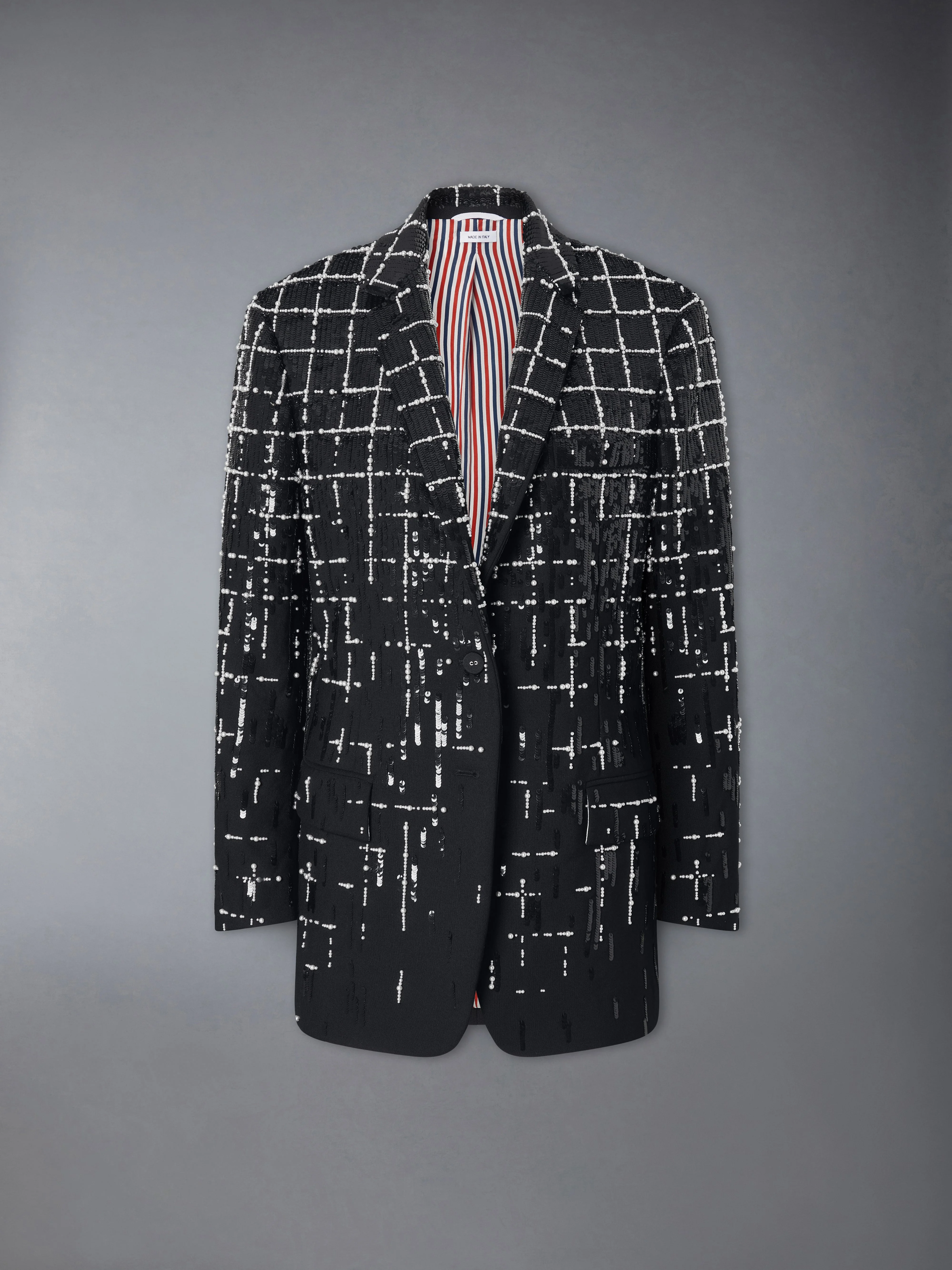 WINDOWPANE SEQUIN PEARL DEGRADE ELONGATED SPORTCOAT - 1