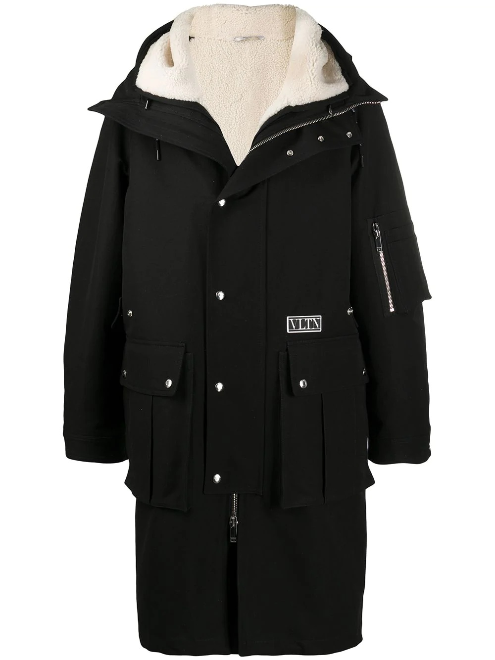 drawstring-hood shearling coat - 1