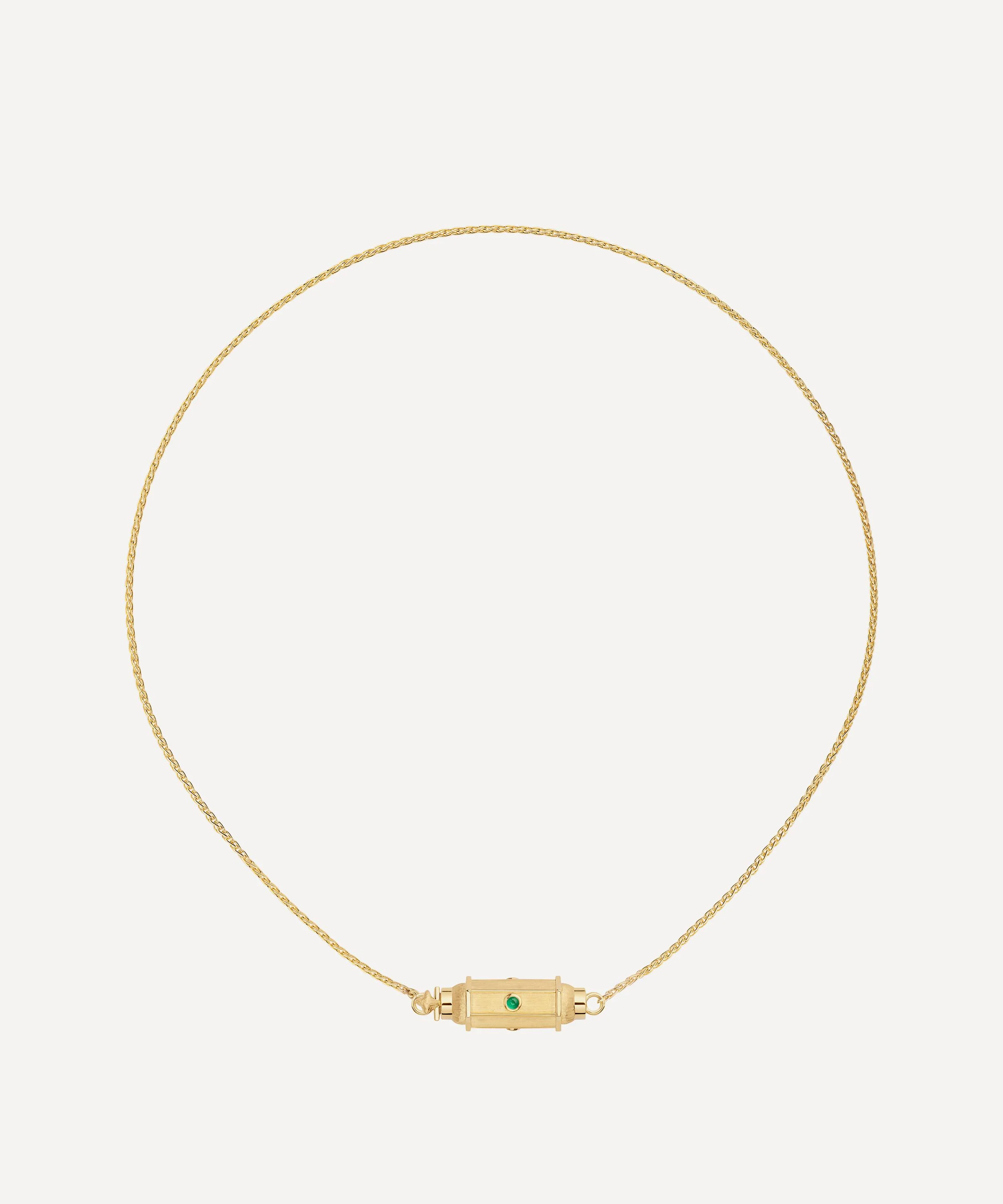 18ct Gold Emerald Cabochon Micro Coco Locket Necklace 42cm - 1