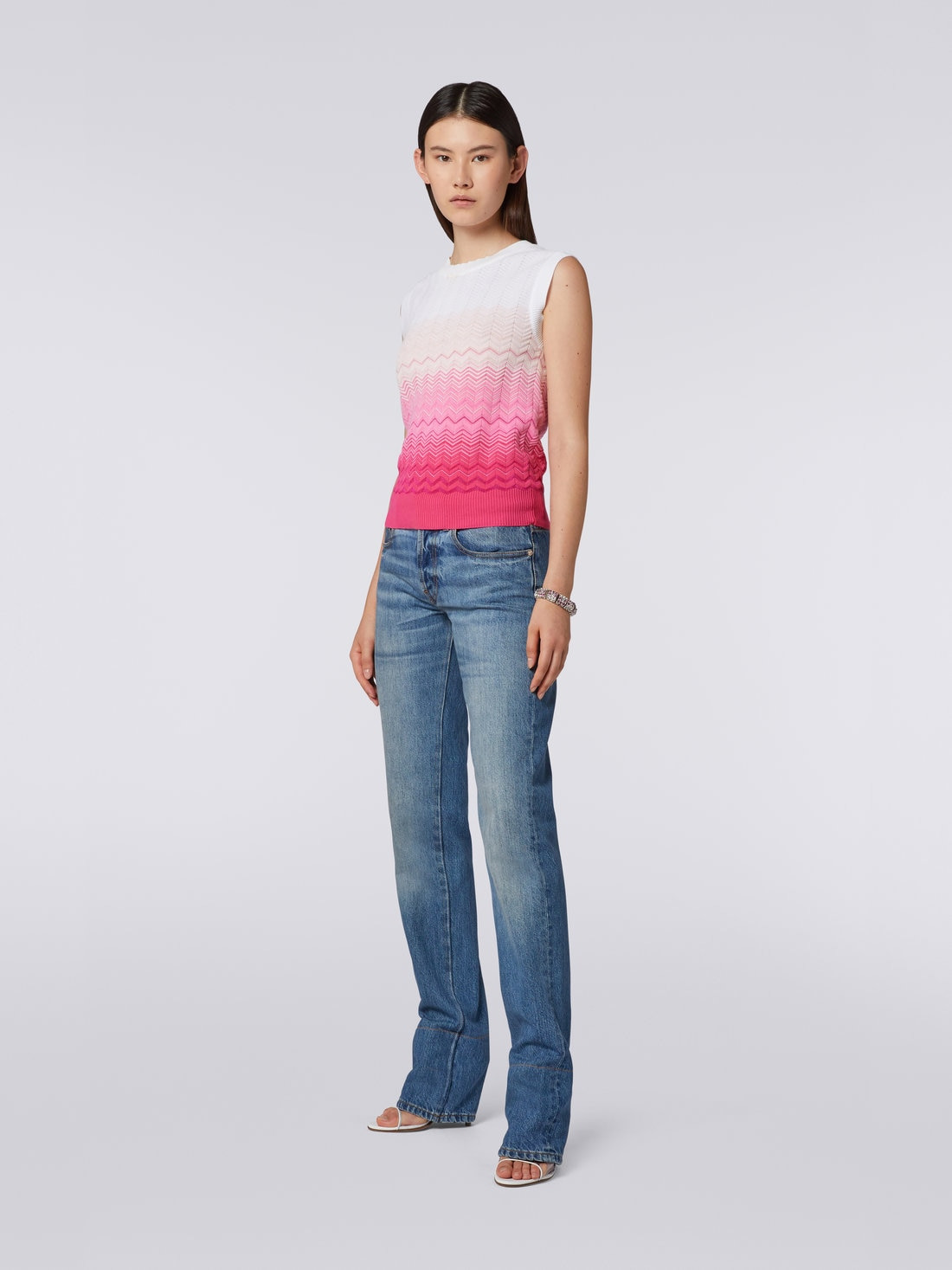 Sleeveless Cotton and viscose dégradé zigzag top - 3