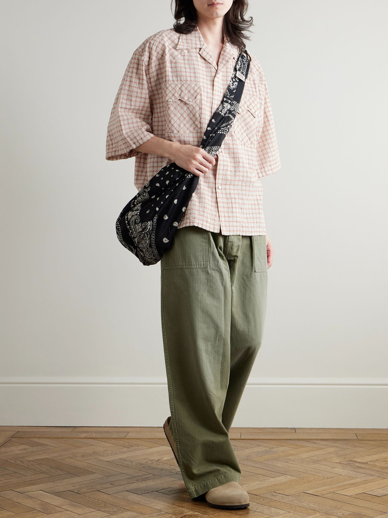 Kapital Camp-Collar Logo-Appliquéd Checked Cotton and Linen-Blend Seersucker Western Shirt Orange outlook