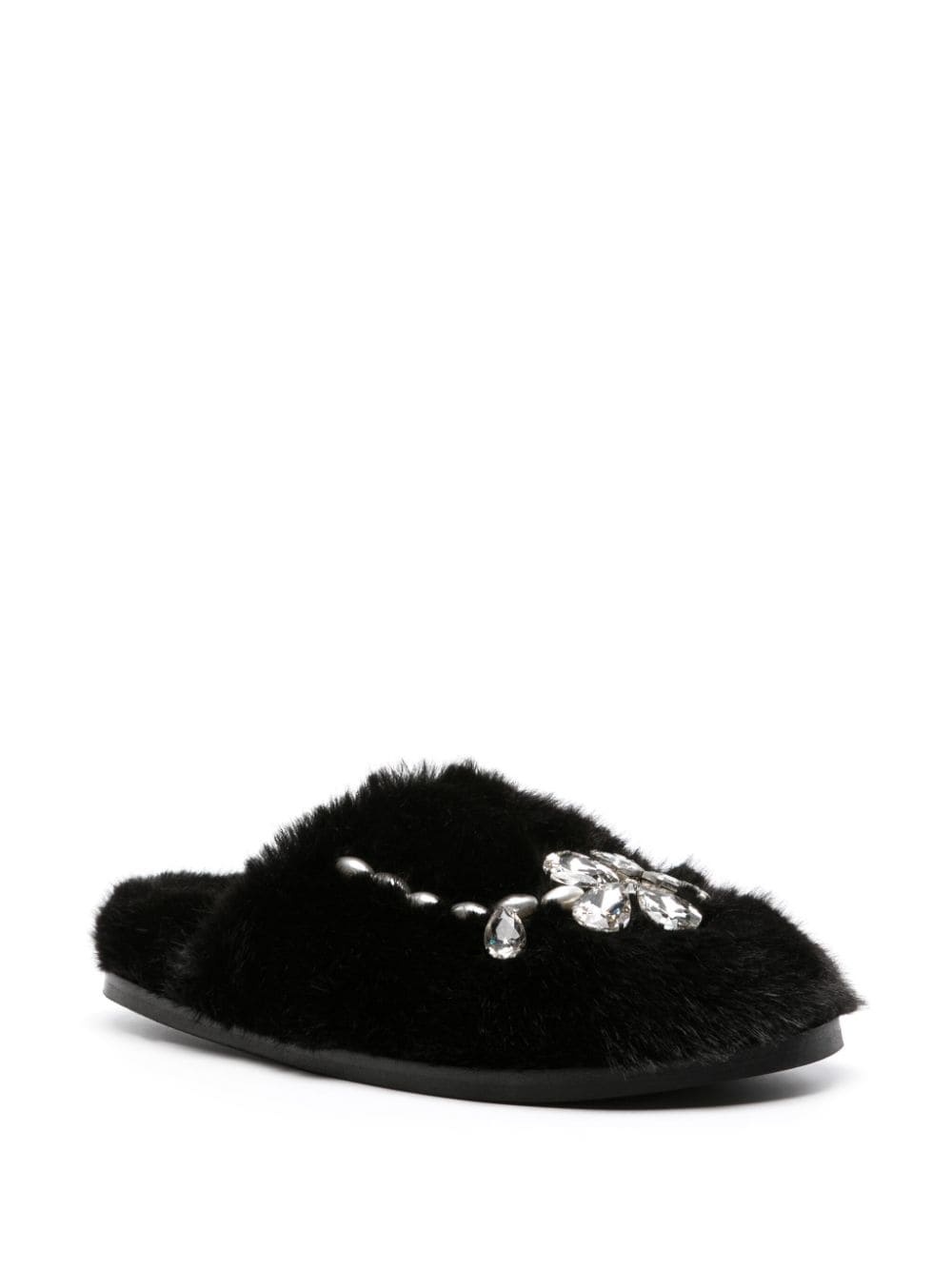 embellished faux-fur slippers - 2