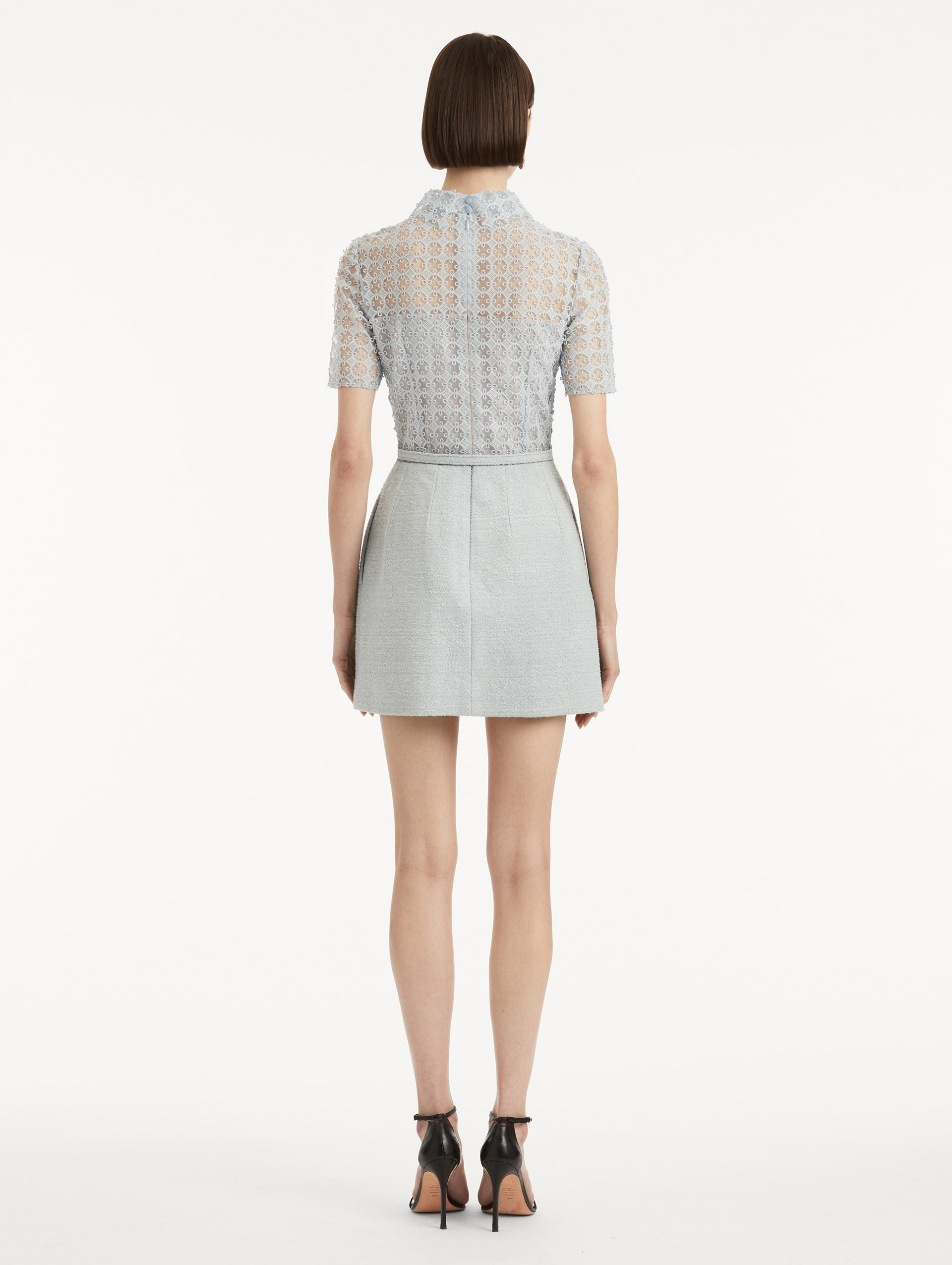 GEOMETRIC FLORAL GUIPURE TWEED DRESS - 3