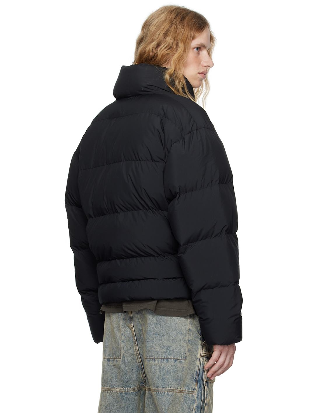 Black Strappy Puffer Down Jacket - 3
