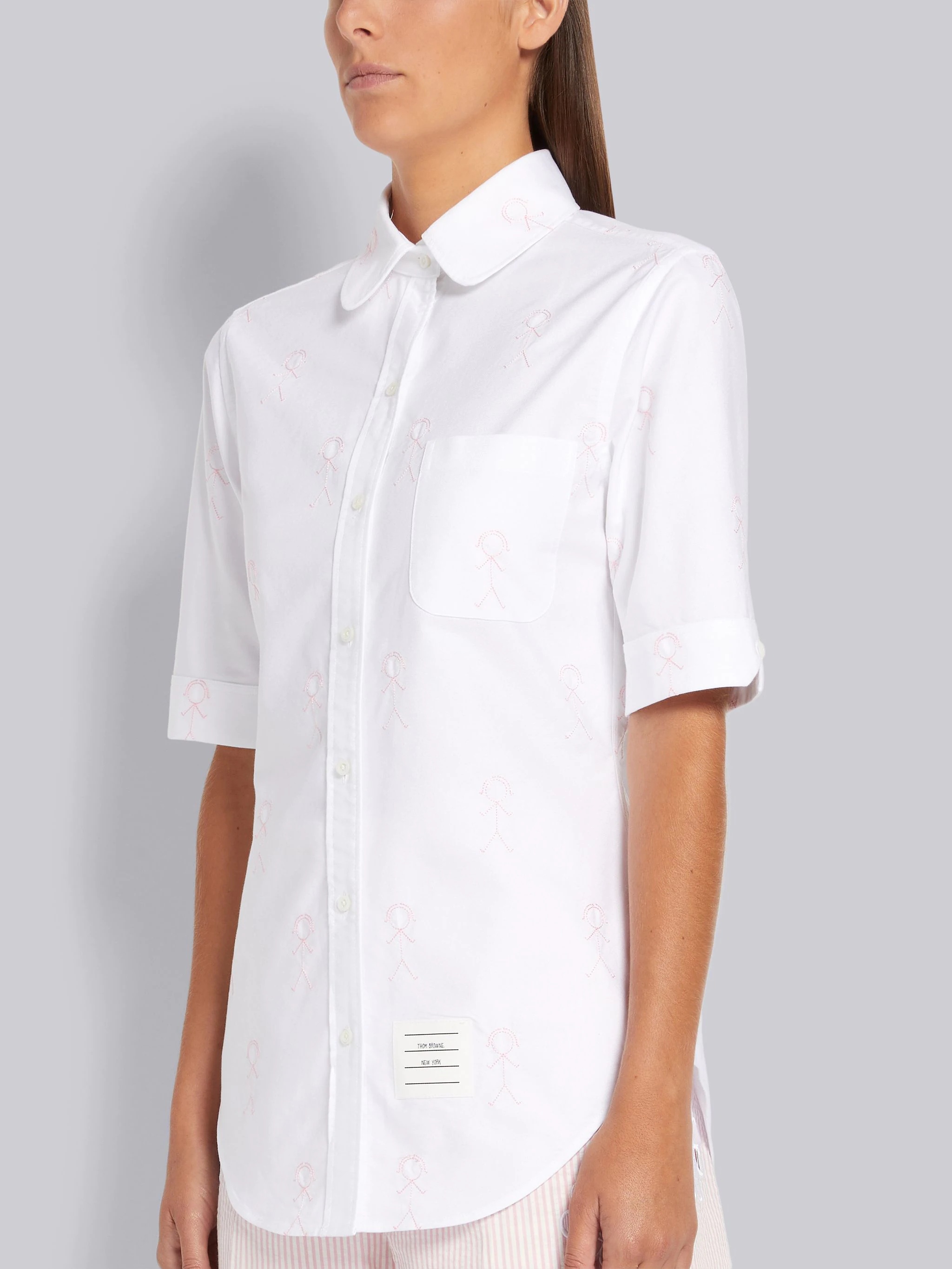 White Oxford Mrs. Thom Half Drop Round Collar Classic Short Sleeve Shirt - 3