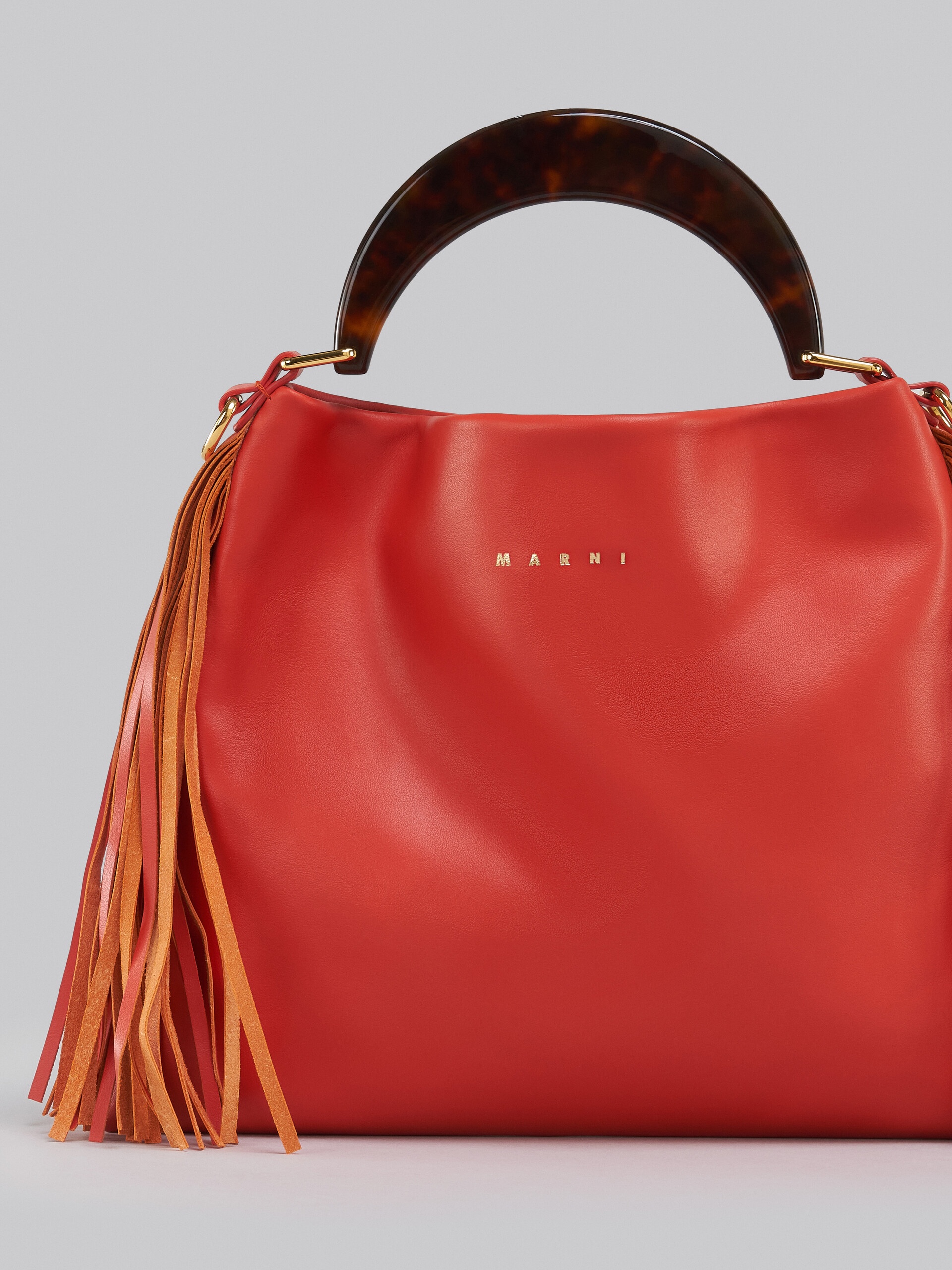 VENICE SMALL BAG IN ORANGE LEATHER WITH FRINGES - 5