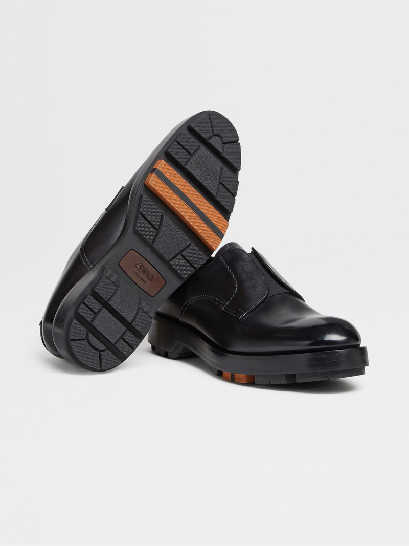 ZEGNA BLACK LEATHER UDINE DERBY SHOES outlook