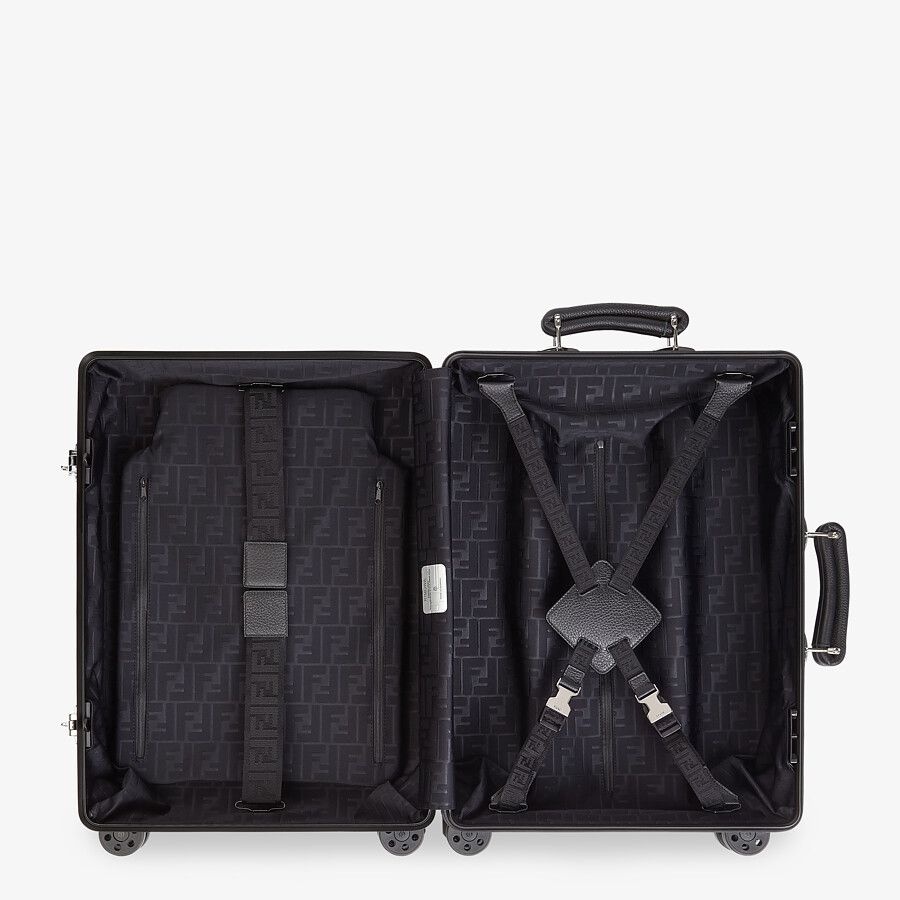 Black aluminum trolley case with leather details - 3