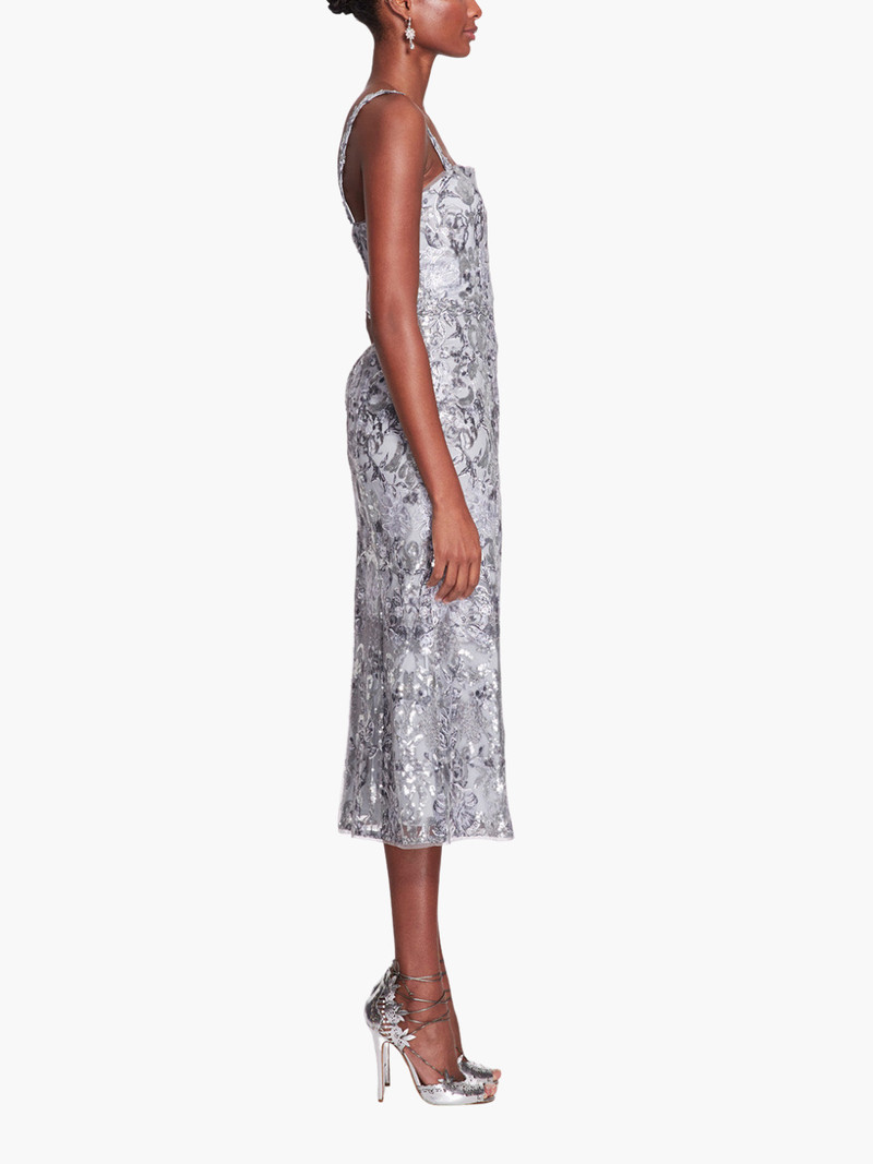 SILVER SEQUIN TEA-LENGTH MIDI GOWN 3