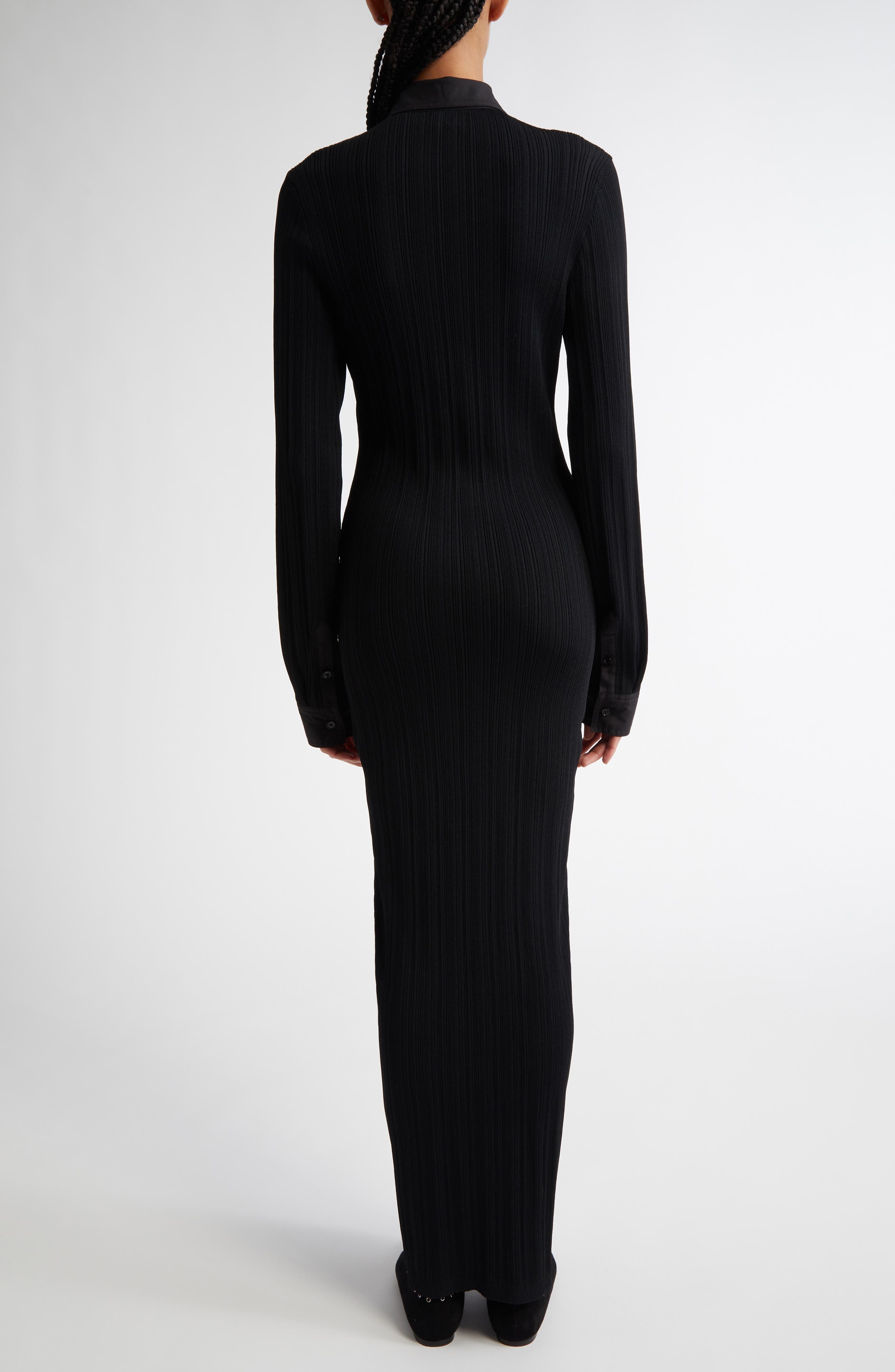 TOTEME Long Sleeve Rib Maxi Shirtdress in Black at Nordstrom - 2