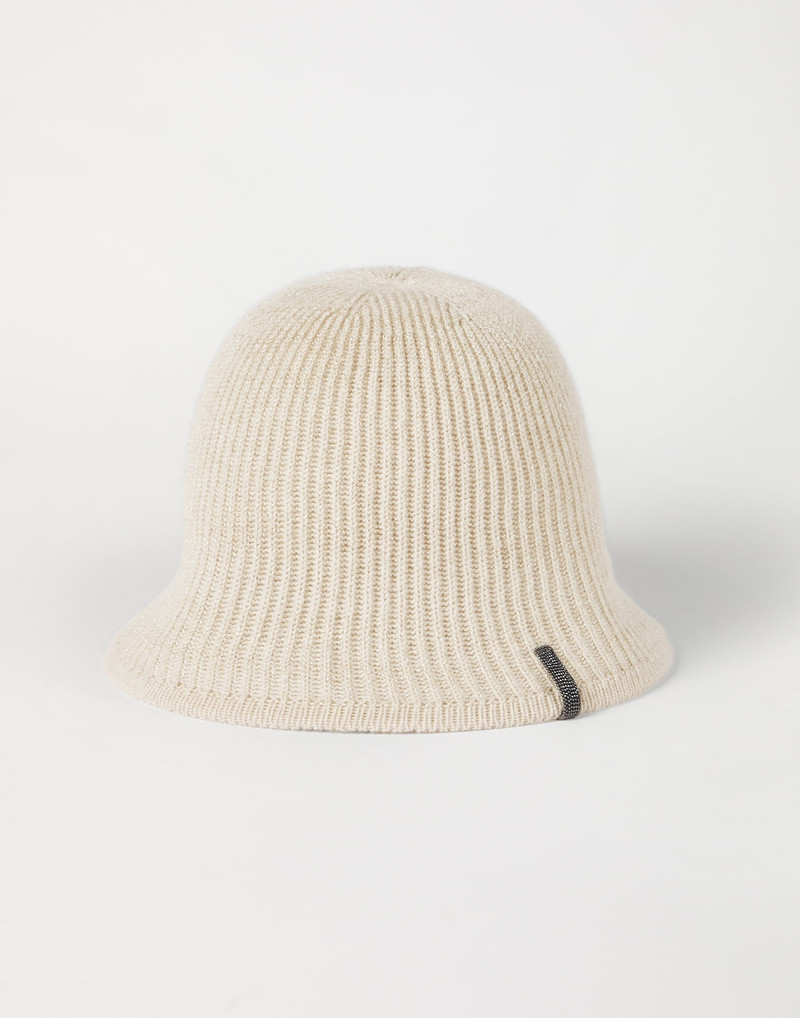 Sparkling cashmere English rib knit beanie with monili 1