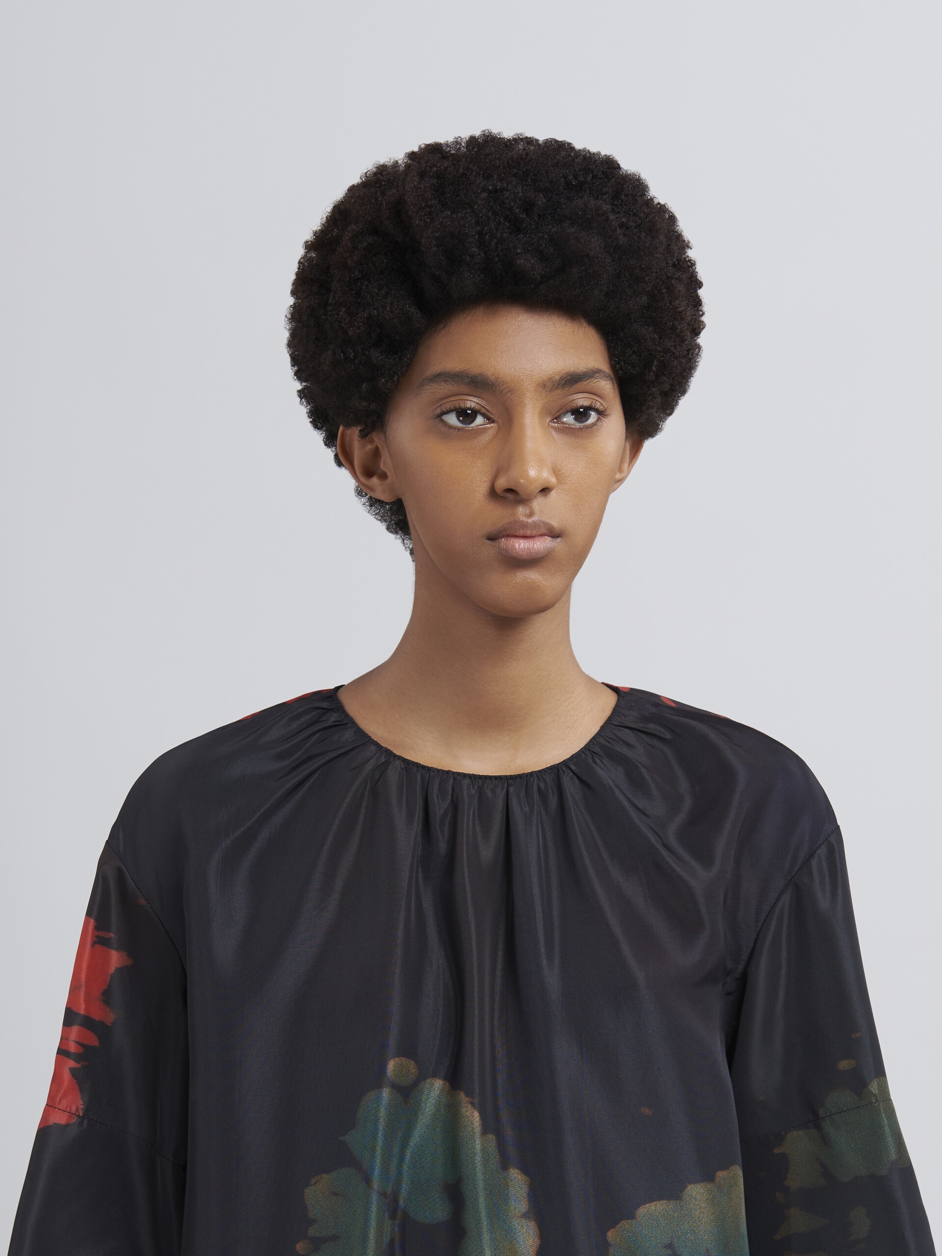 SUNFLOWER PRINT FAILLE DRESS - 4