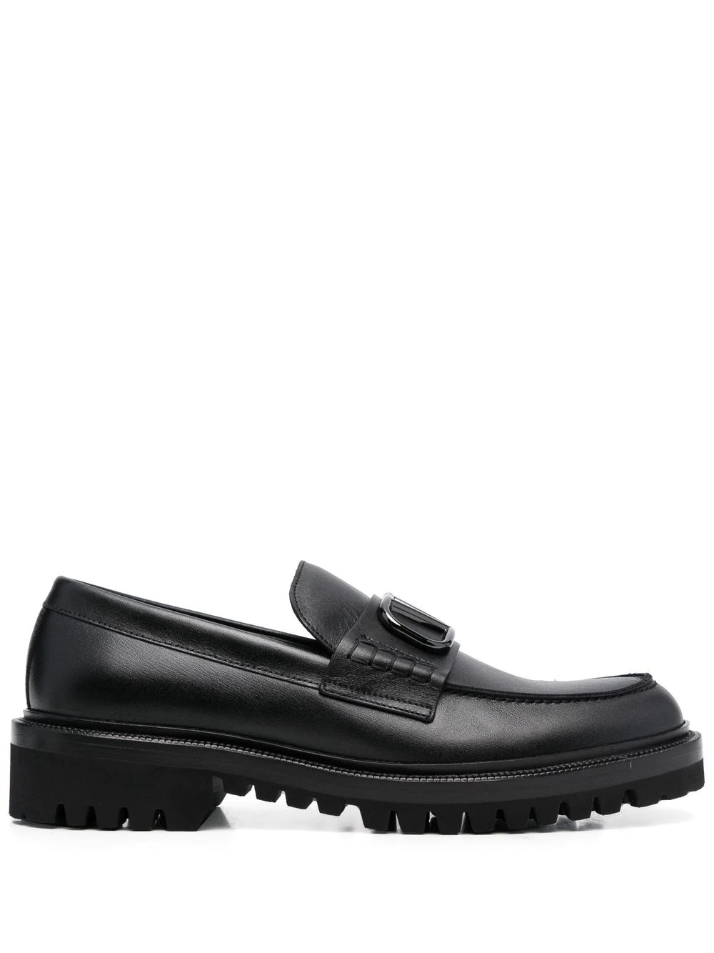 logo-plaque leather loafers - 1