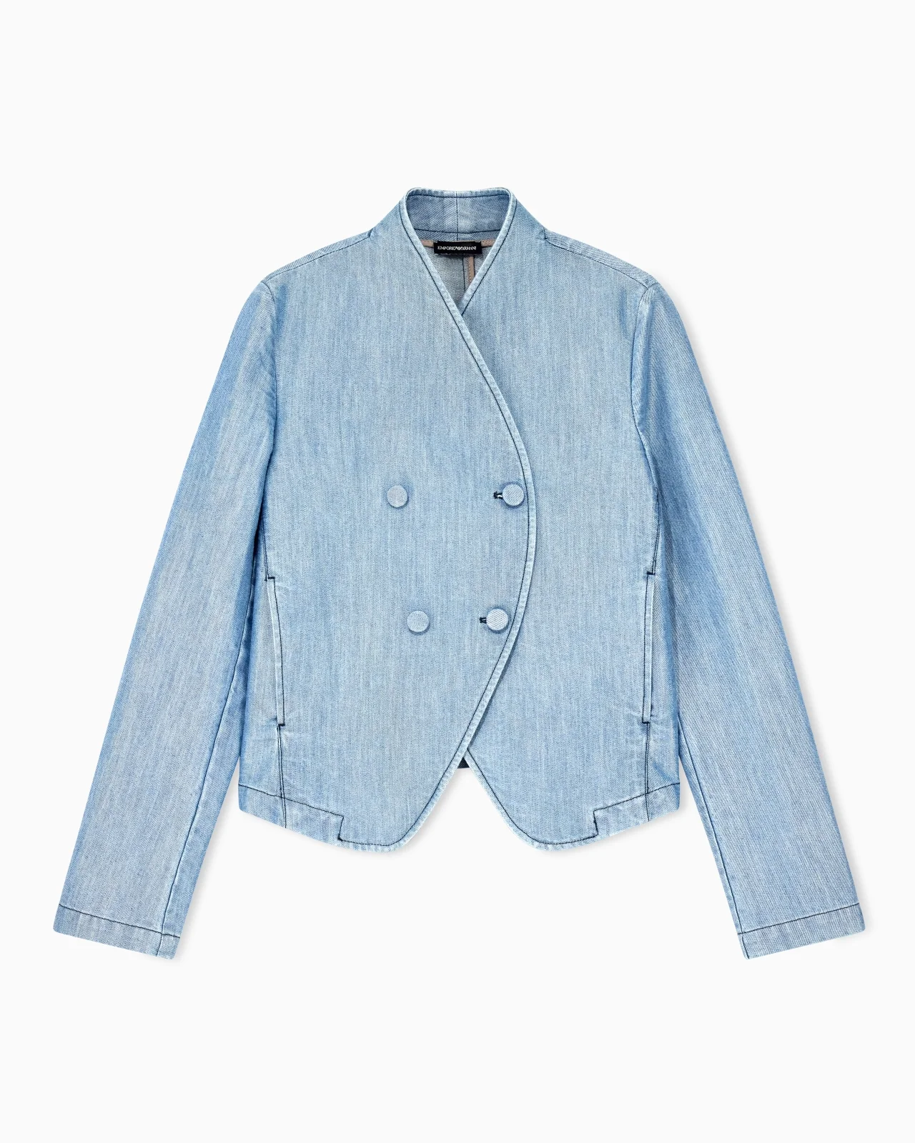BLAZER IN METAL-LOOK DENIM WITH DOUBLE-BREASTED WRAP FRONT - 1