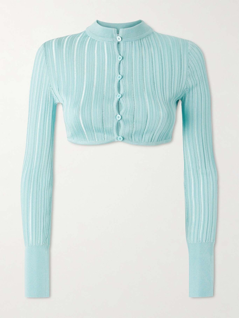 Cropped ribbed-knit cardigan - 1