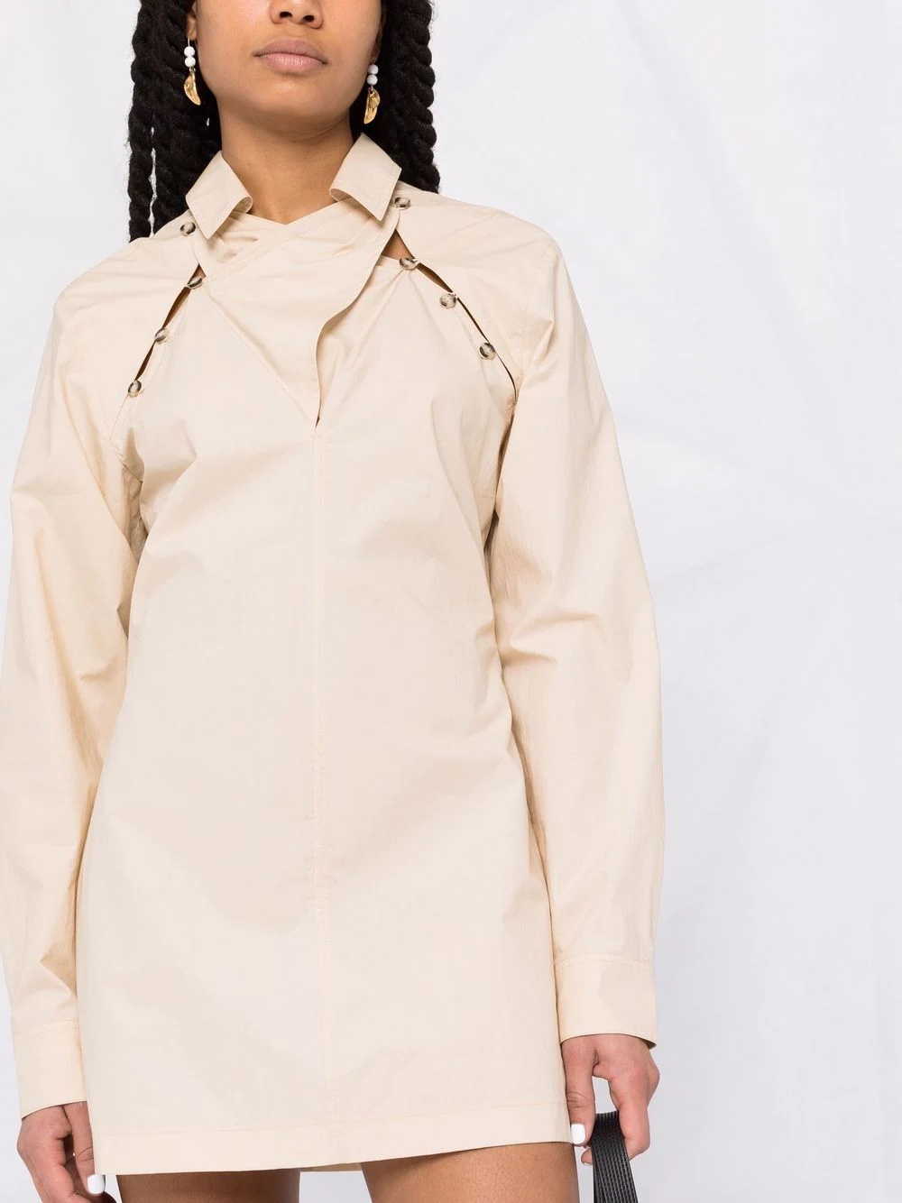 asymmetric-fastening mini shirt dress - 5