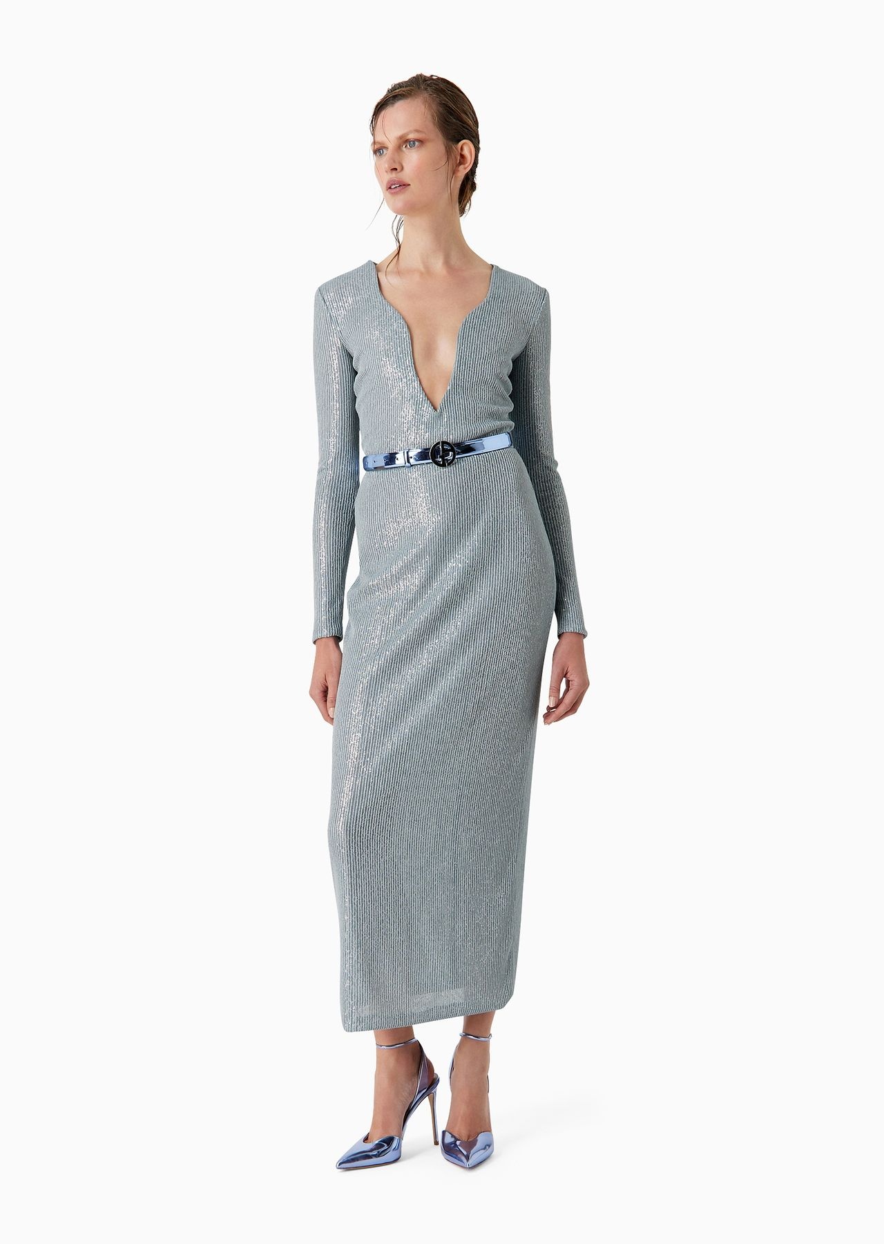 Long jersey dress with all-over sequin embroidery - 4