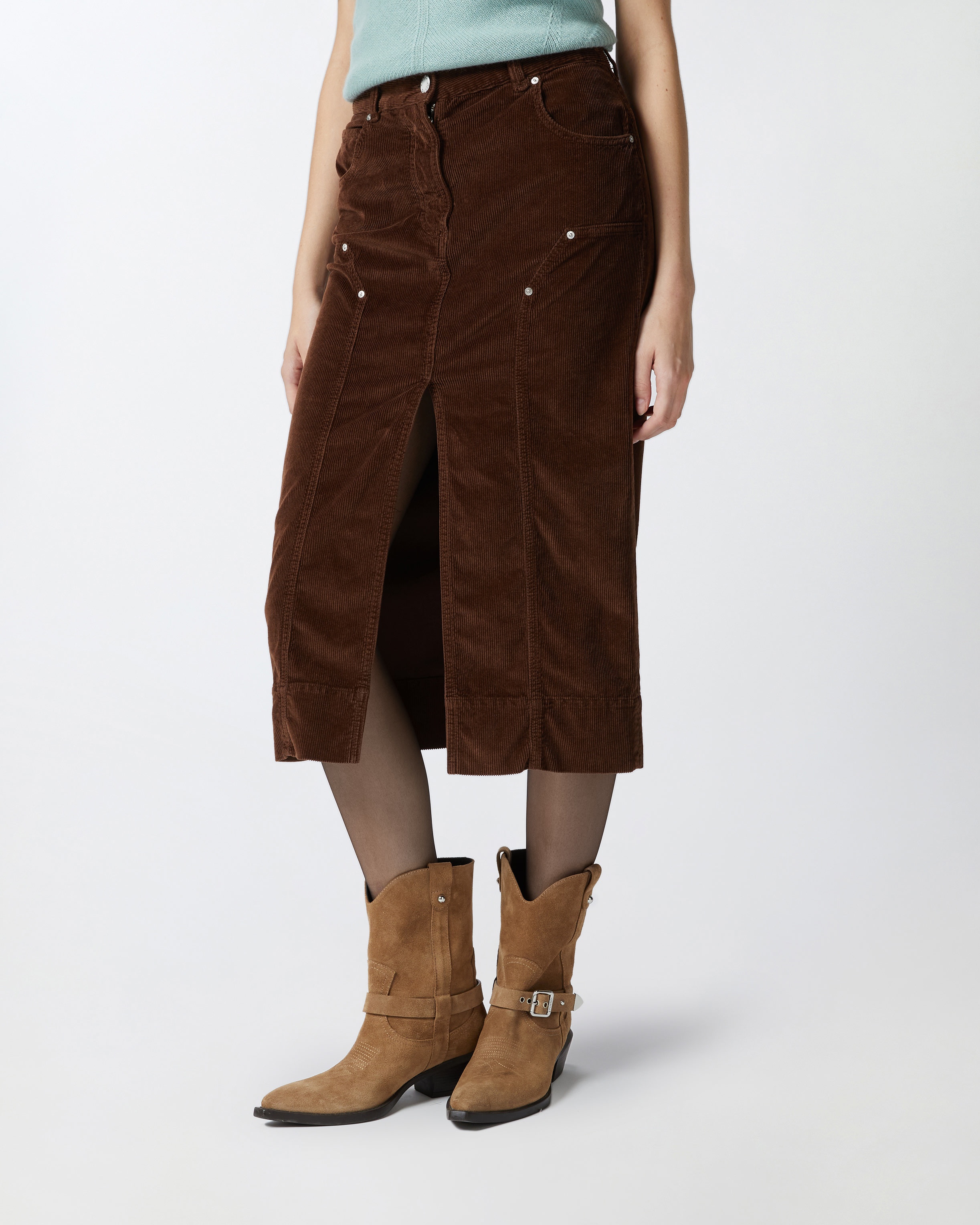 CORDUROY MIDI SKIRT WITH SLIT - 3