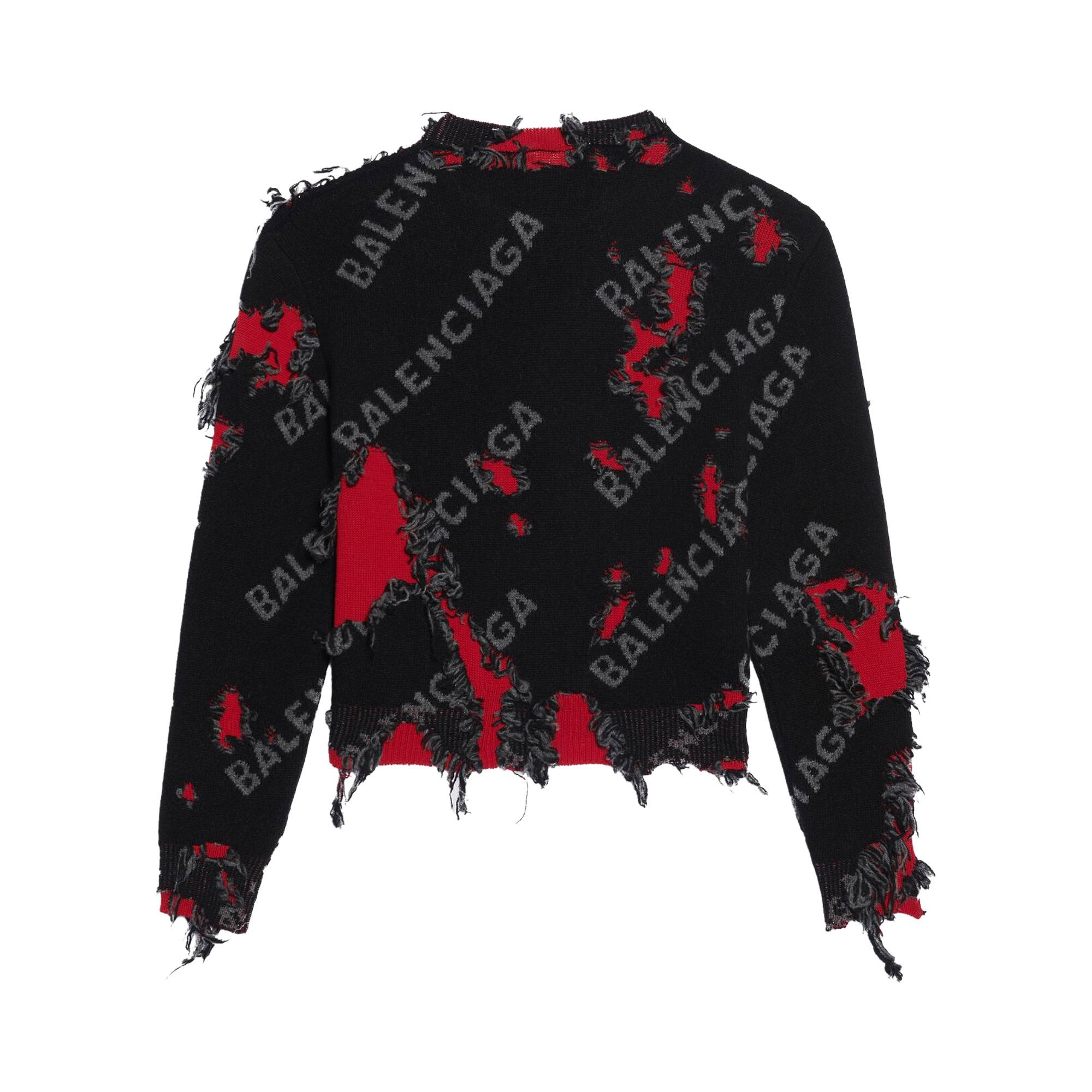 Balenciaga Ripped Sweater 'Grey/Black/Red' - 2