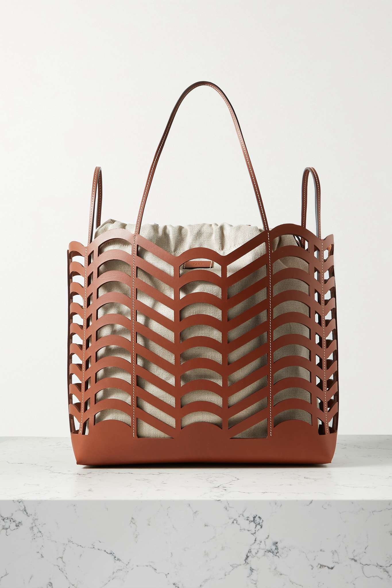 Kayan cutout leather and linen tote - 1