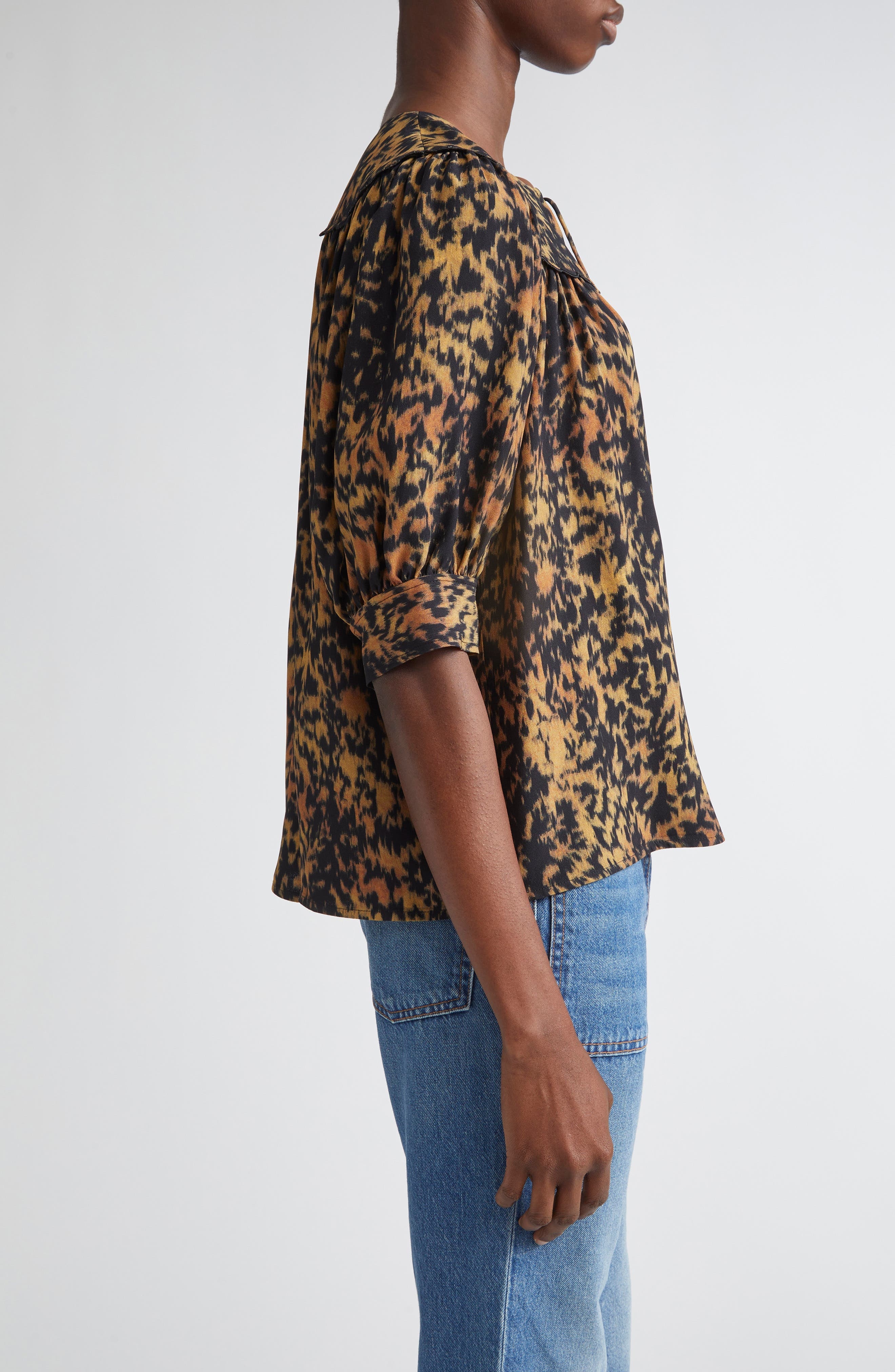 Ulla Johnson Blaire Leopard Print Short Sleeve Top in Savannah at Nordstrom - 3