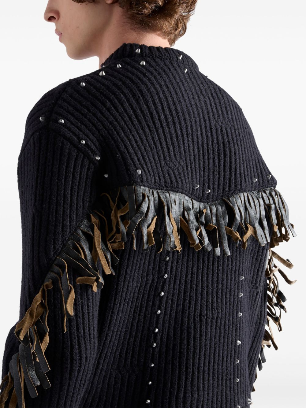 wool crew-neck fringe sweater - 4