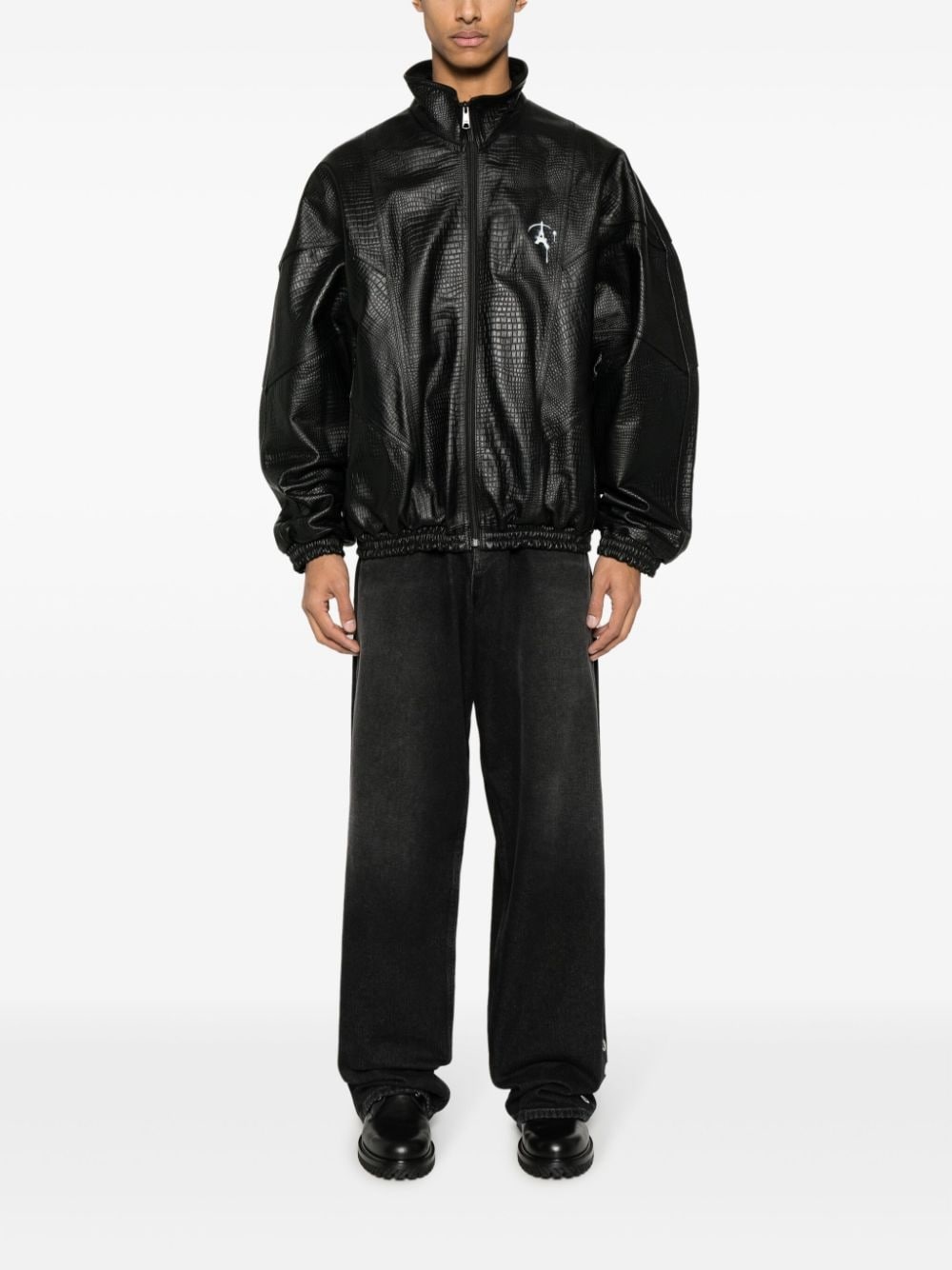 logo-print leather jacket - 2