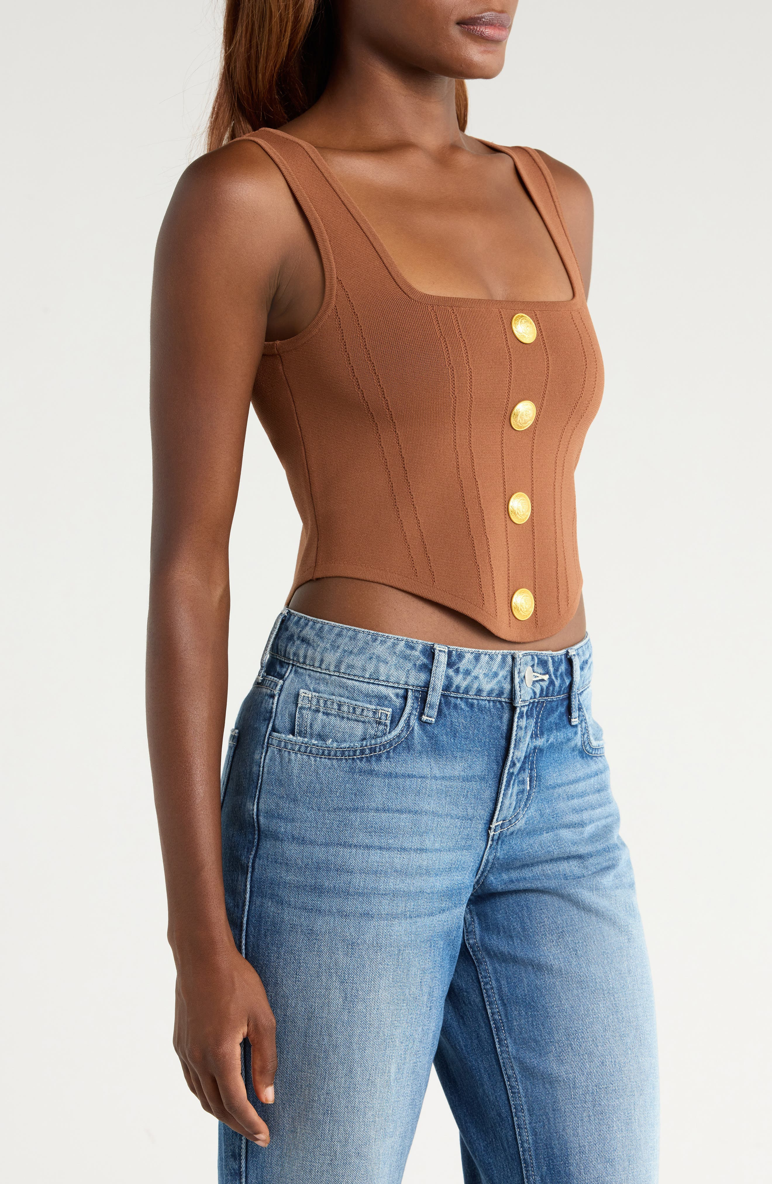 L'AGENCE Saga Square Neck Tank in Sepia Brown/Gold at Nordstrom - 3