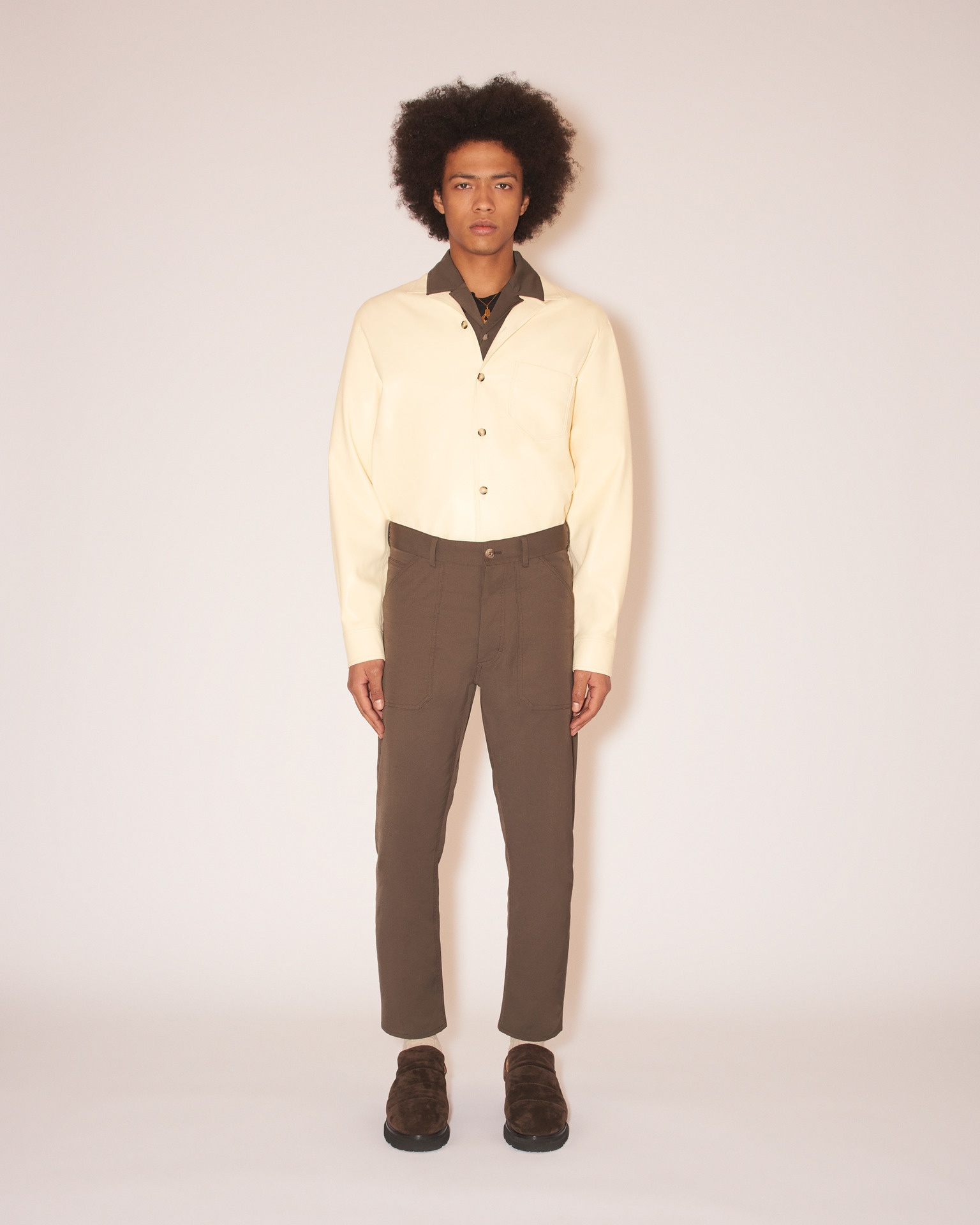 MENO - Vegan leather long-sleeve shirt - Vanilla - 2
