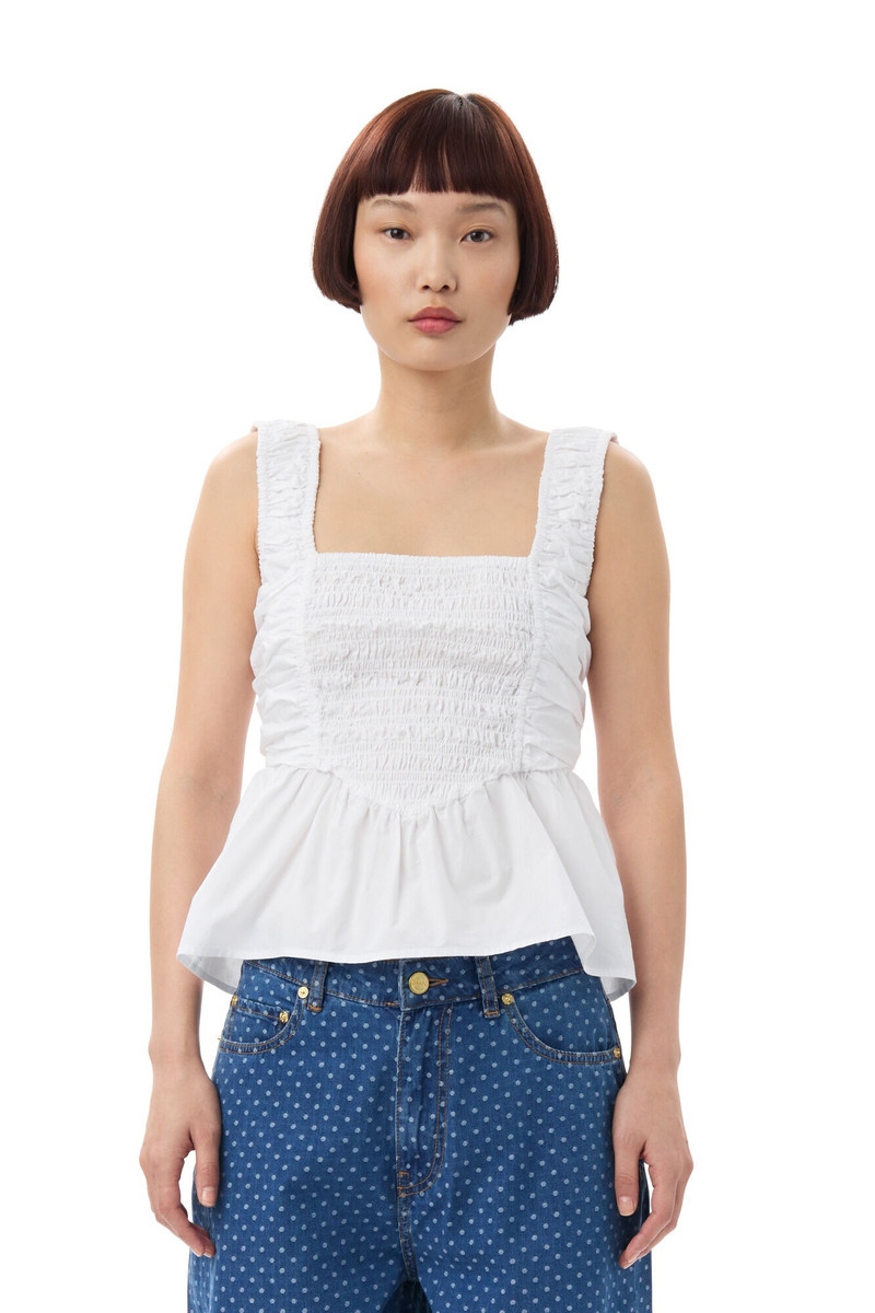 WHITE COTTON POPLIN SMOCK STRAP TOP 4