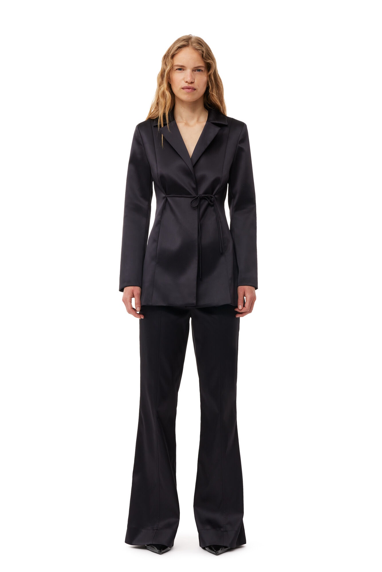 BLACK DOUBLE SATIN TIESTRING BLAZER - 3