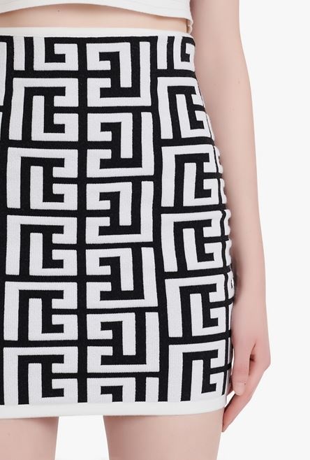 Short black and white wool skirt with Balmain monogram - 6