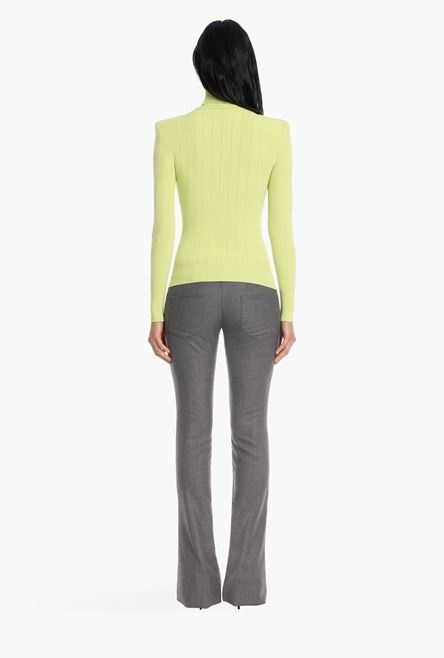 Lime green knit sweater with gold-tone buttons - 3