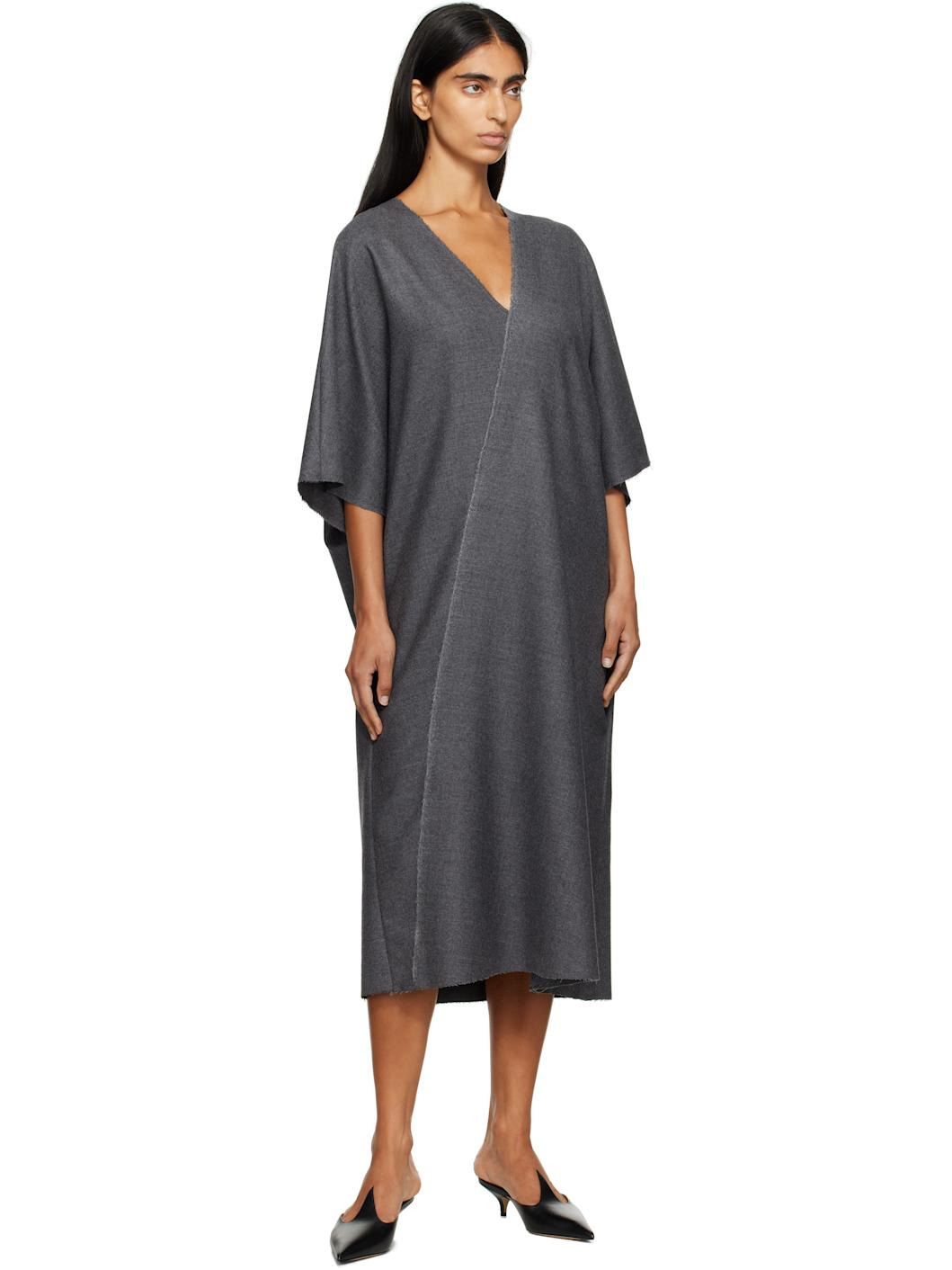 Gray Raw Edge Midi Dress - 4