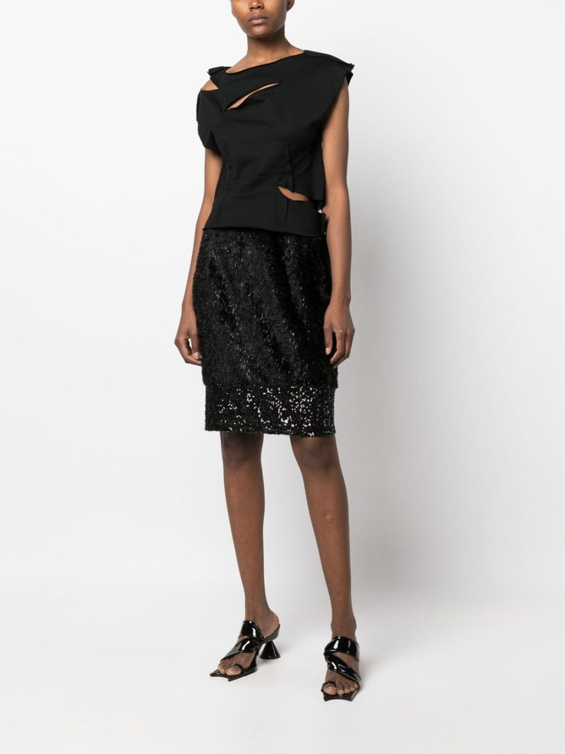 UNDERCOVER layered faux-fur pencil skirt outlook