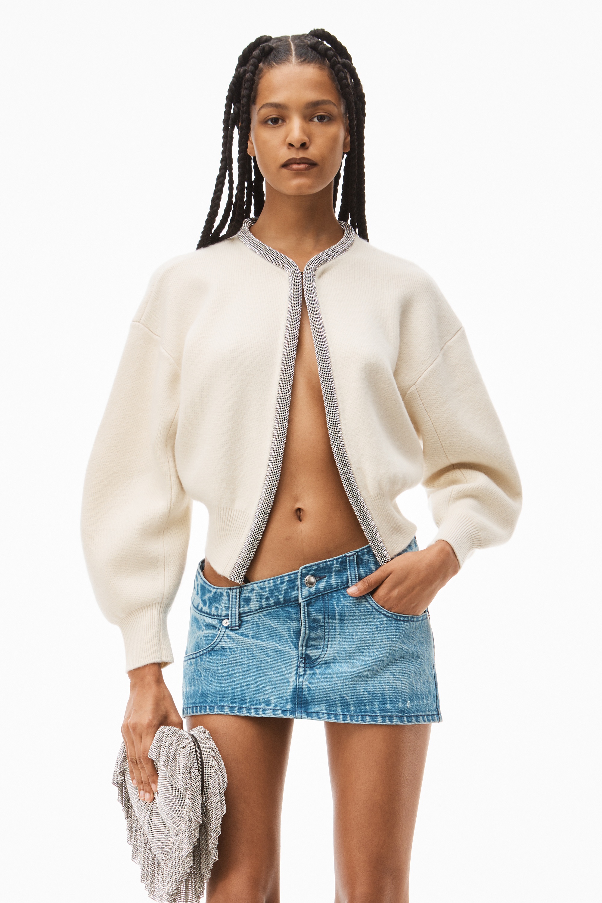 アビアント漾專用 Alexander Wang CROP CRYSTAL PLACKET CARDIGAN IN WOOL