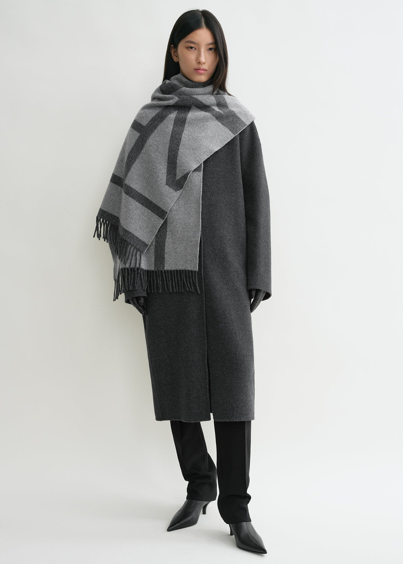 Totême Monogram jacquard wool scarf dark grey mélange outlook