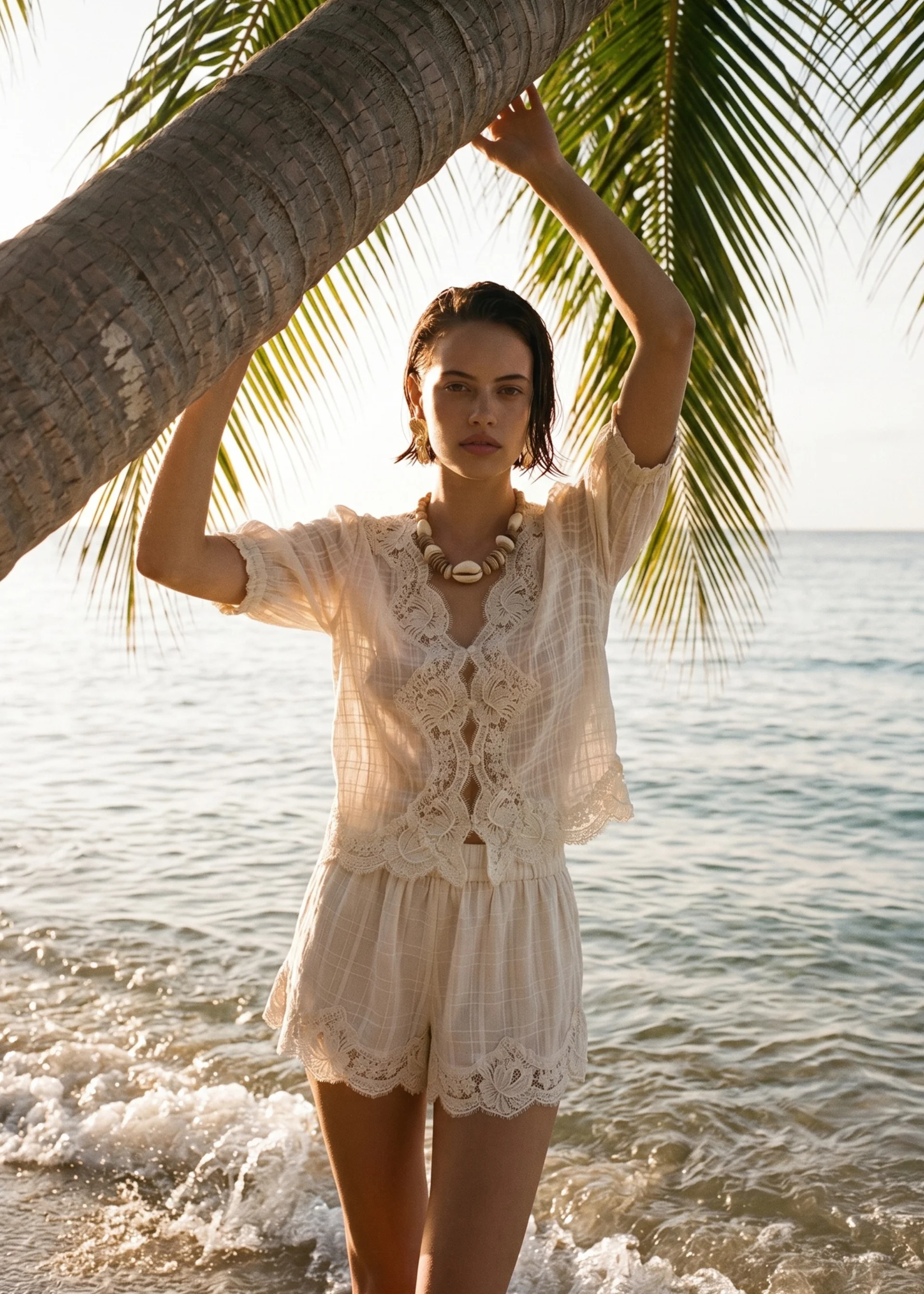 JUNIE COTTON PLAID TOP WHITE - 1