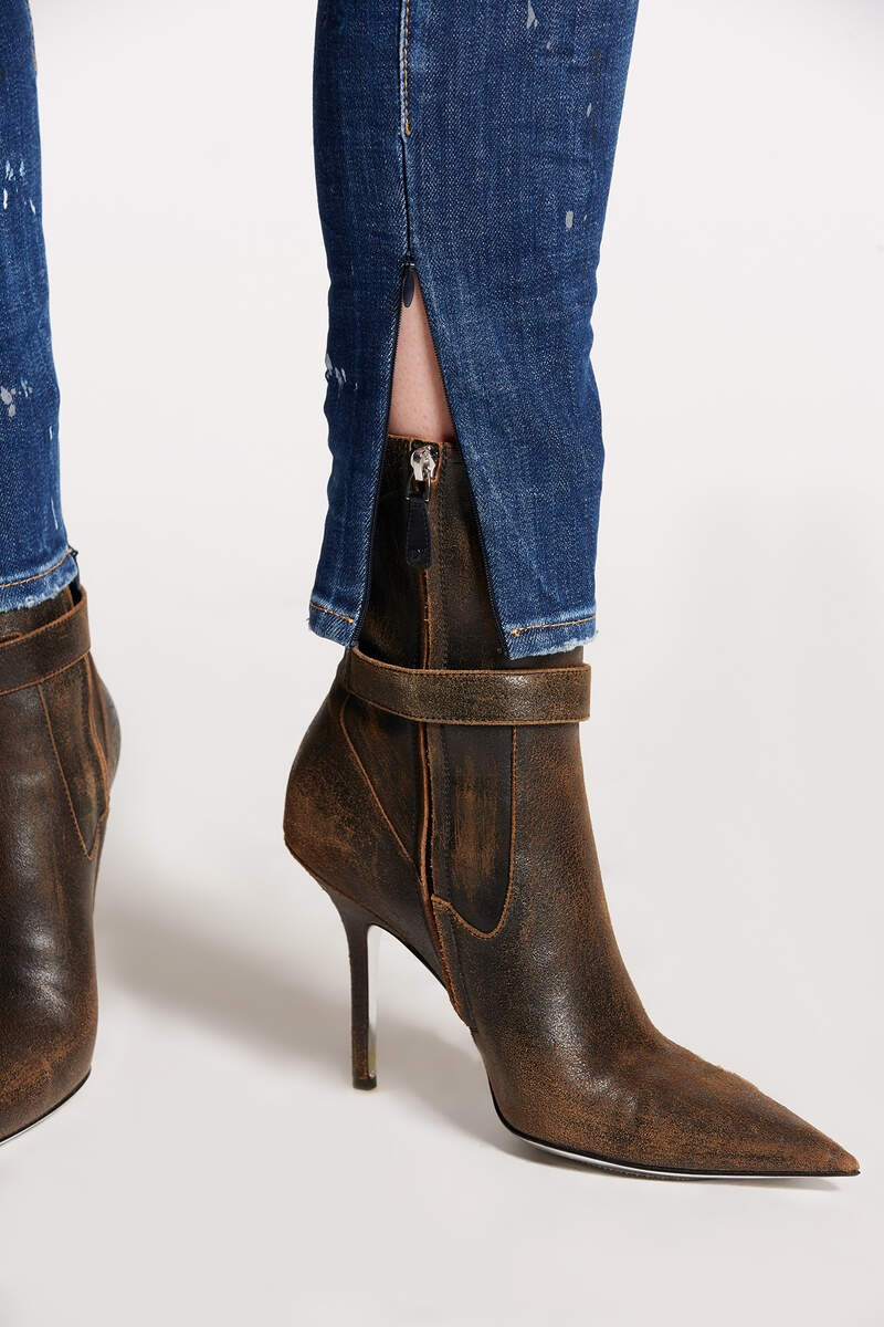 S.S. DARK RIPPED LEATHER PATCH TWIGGY JEANS 5