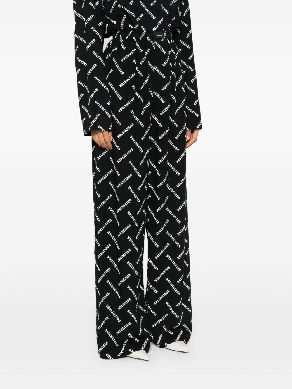 logo-print poplin palazzo pants - 3